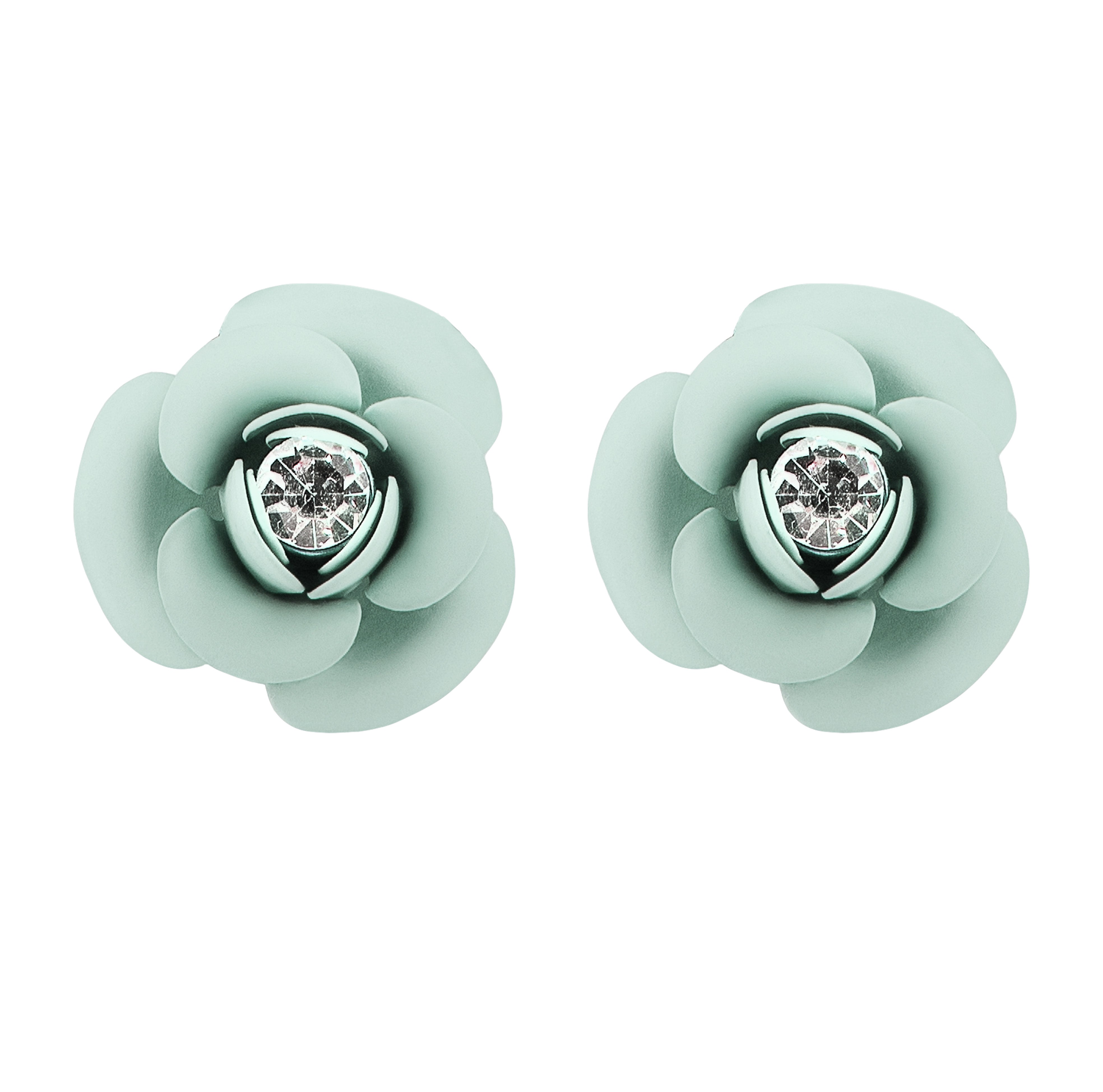 "Peony" Single Stud Earrings - Sage Green with Central Crystal 