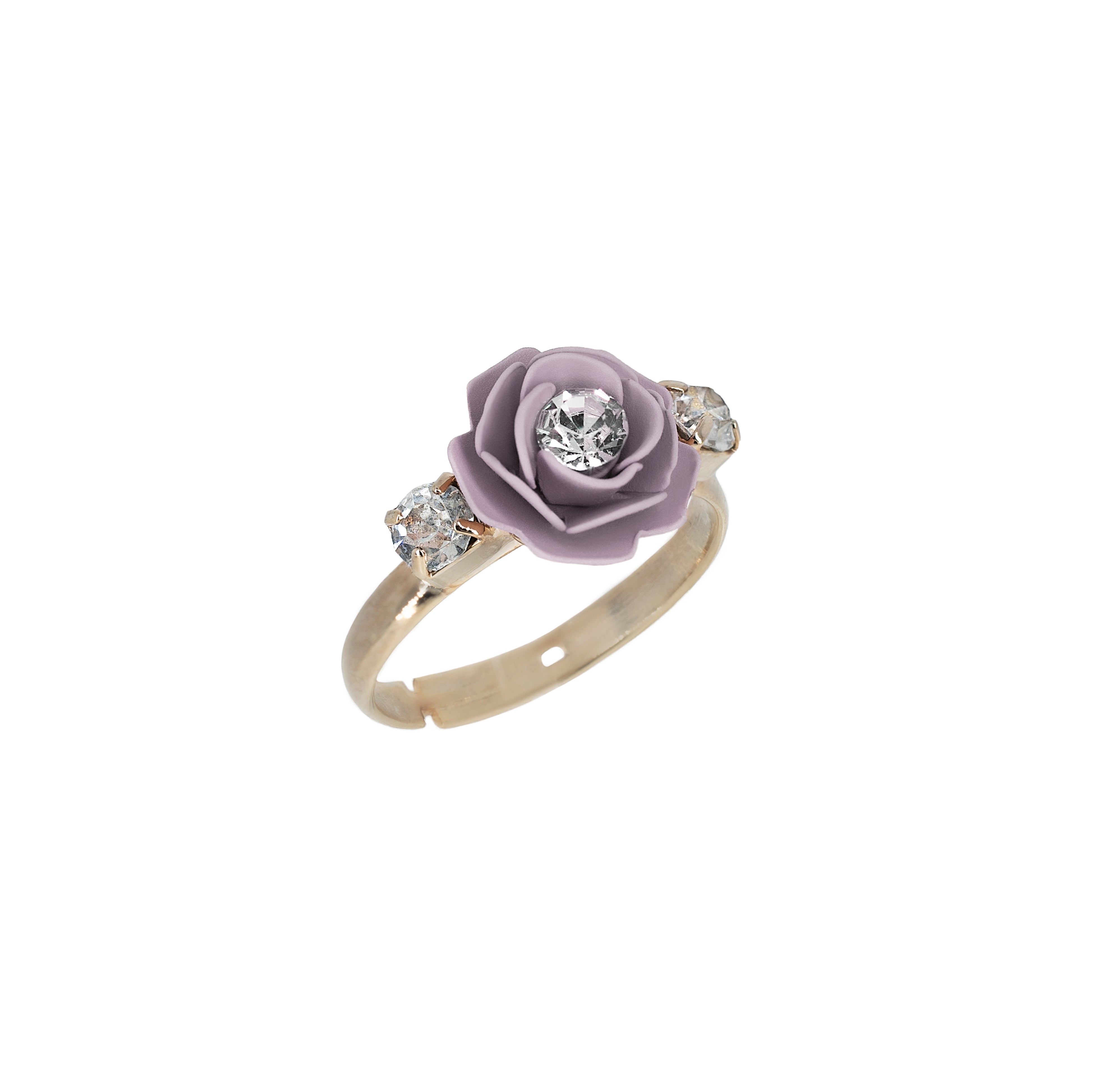 Adjustable Ring "Camelia" Wisteria with Crystals