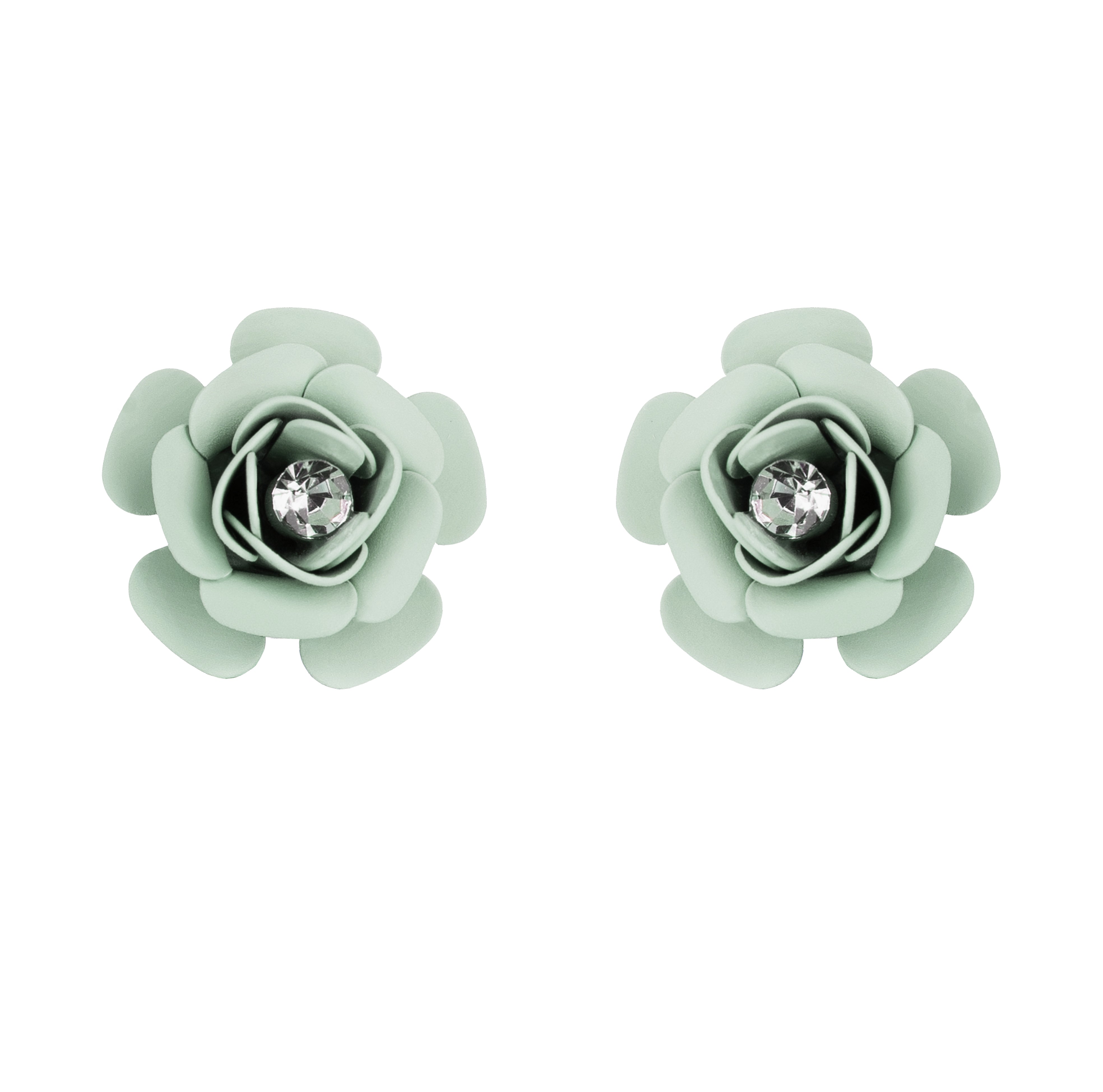 Sage Green "Camelia" Stud Earrings with Crystal 