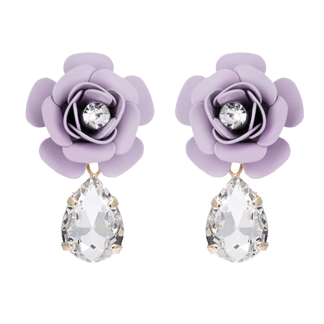 "Camelia" Dangle Earrings Wisteria with Crystal Drop 