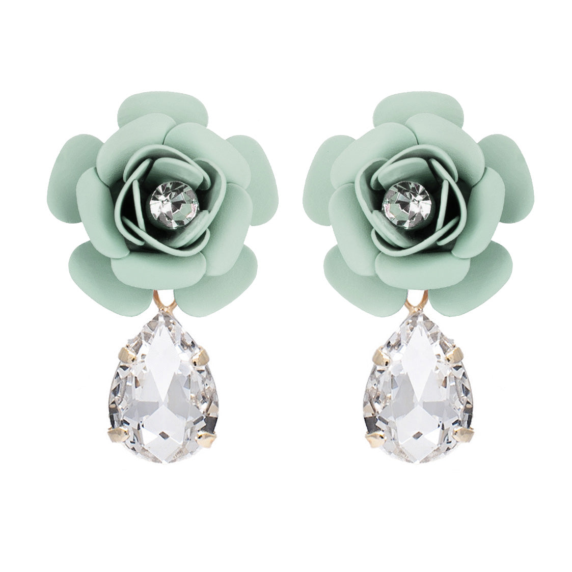 "Camelia" Sage Green Drop Crystal Earrings