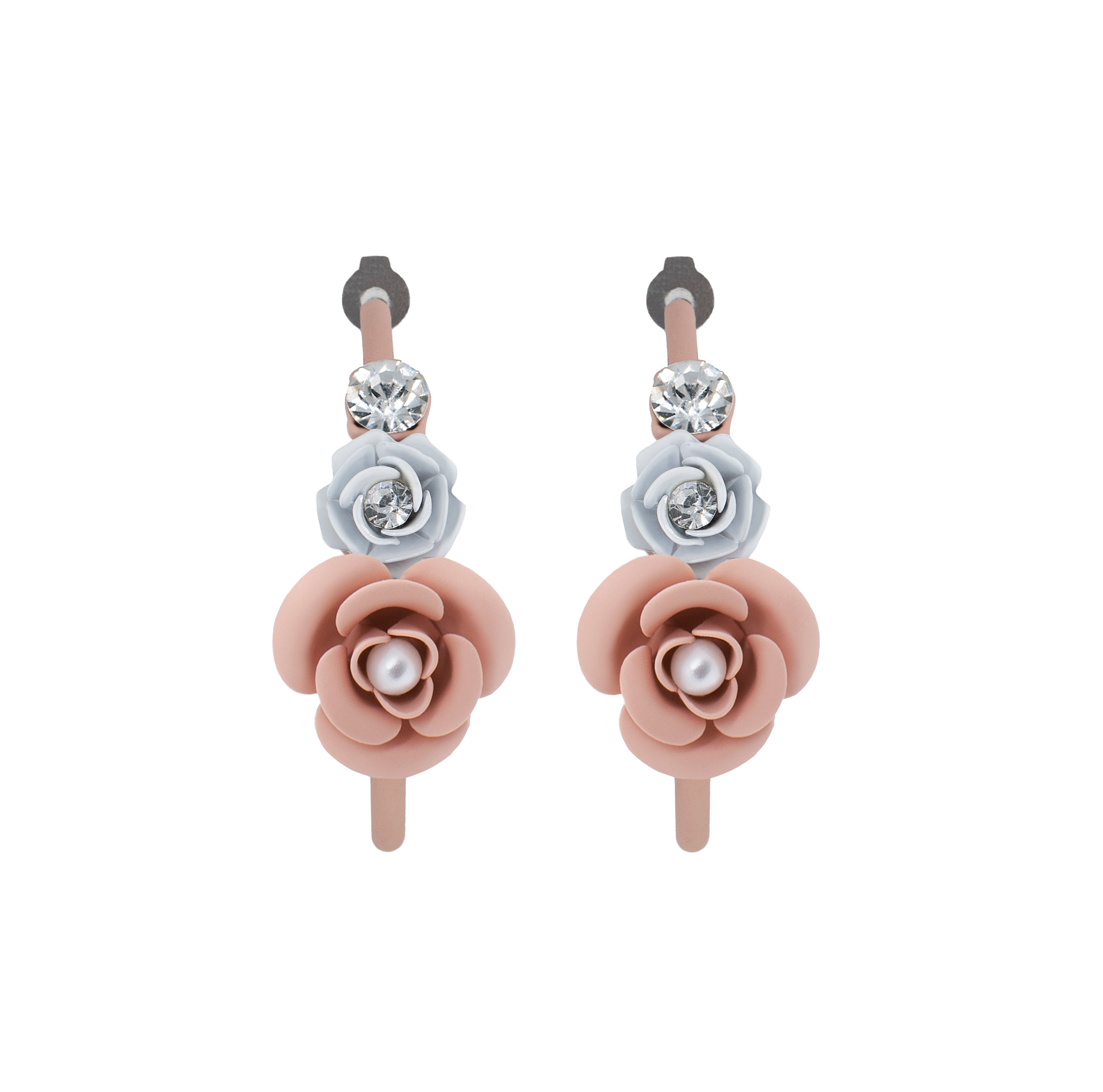 "Violetta" Hoop Earrings Blush Pink and White with Crystal 