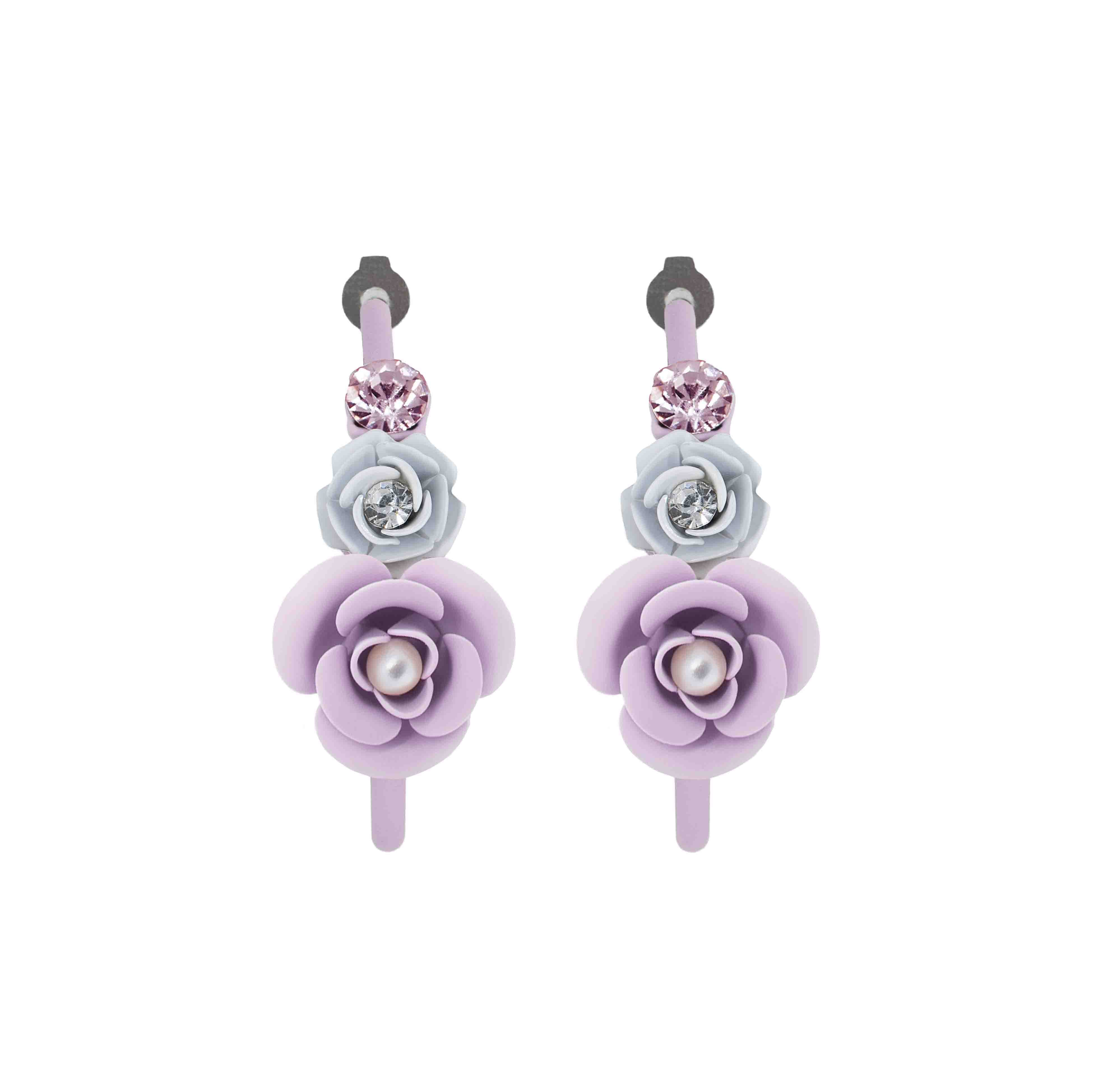 "Violetta" Hoop Earrings - Wisteria and White with Crystal