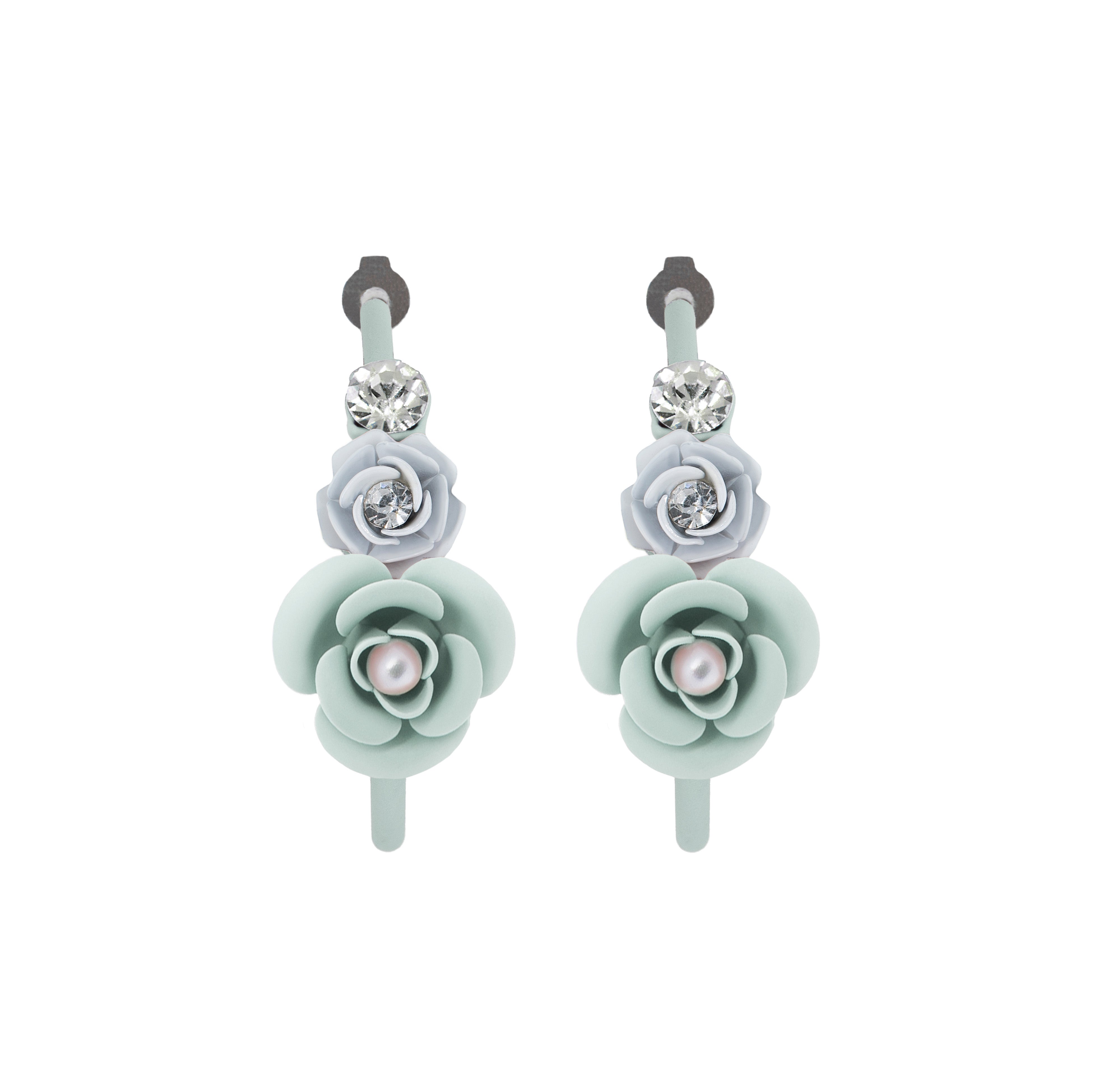 "Violetta" Hoop Earrings - Sage Green and White with Crystal 