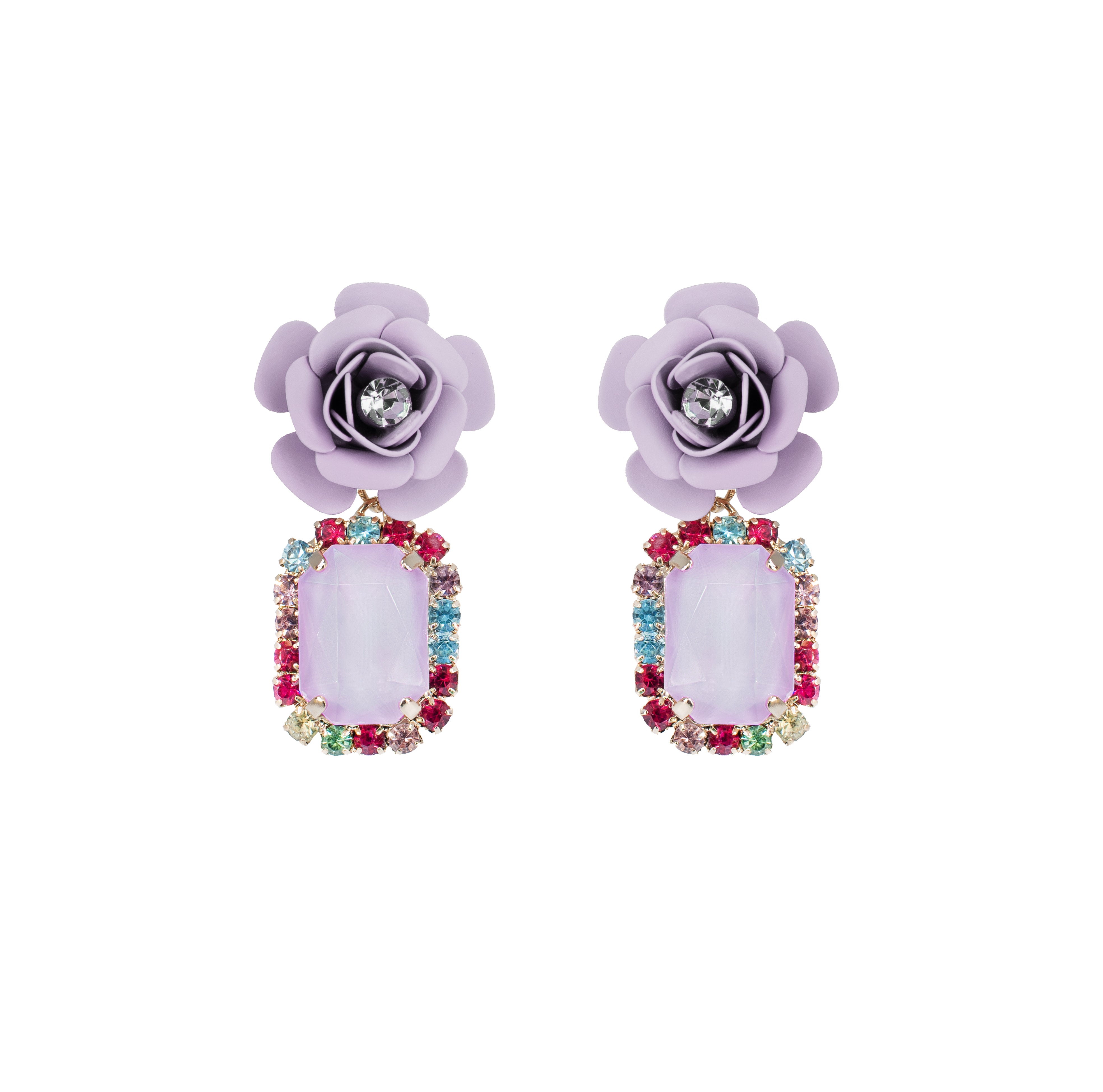 Tropical Decò "Camelia" Earrings - Wisteria with Multicolor Crystals