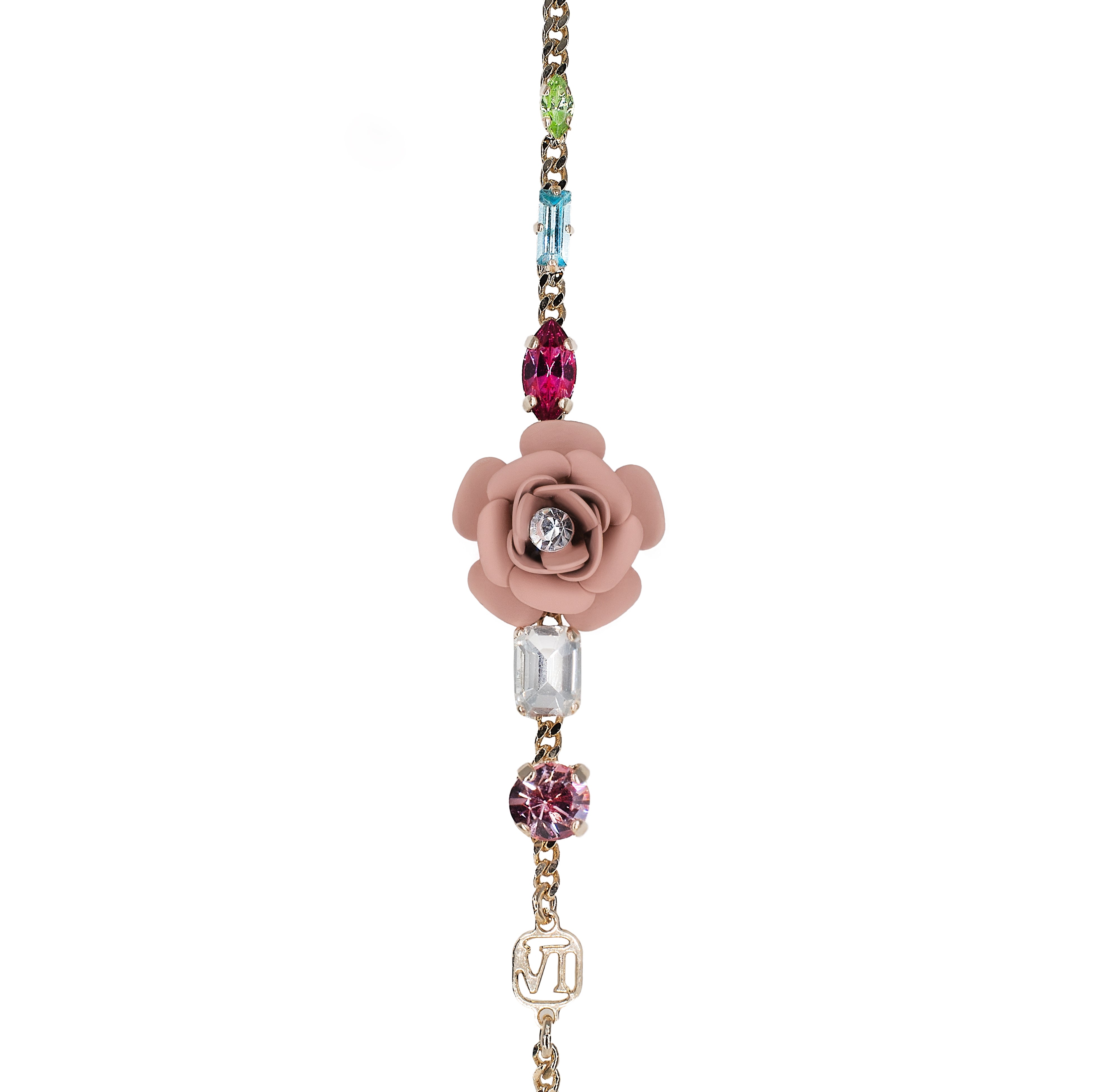 Adjustable Bracelet "Camelia" Tropical Decò - Powder Pink with Multicolor Crystals 