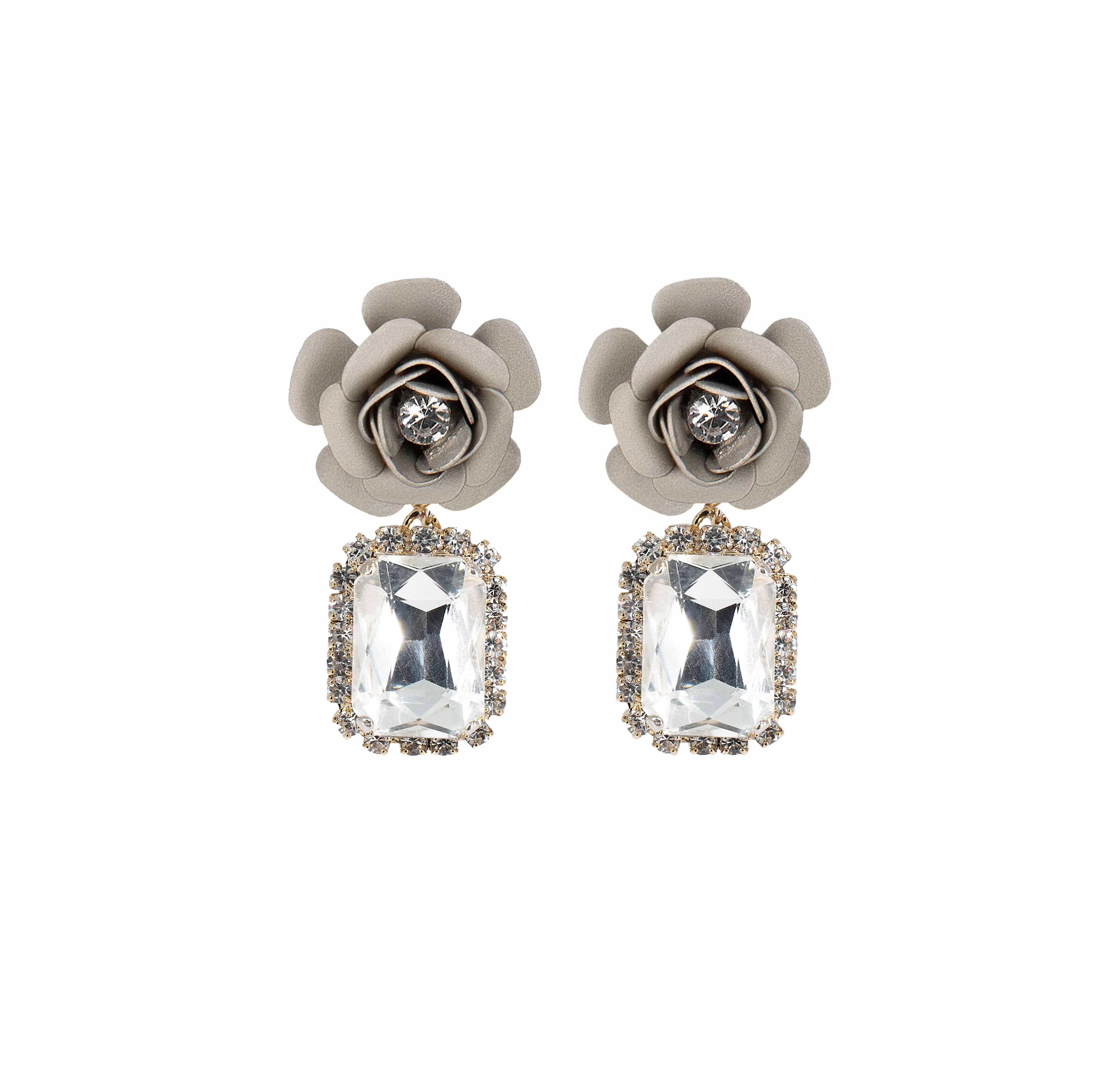 "Camelia" Empire Earrings - Metallic Platinum with Crystals