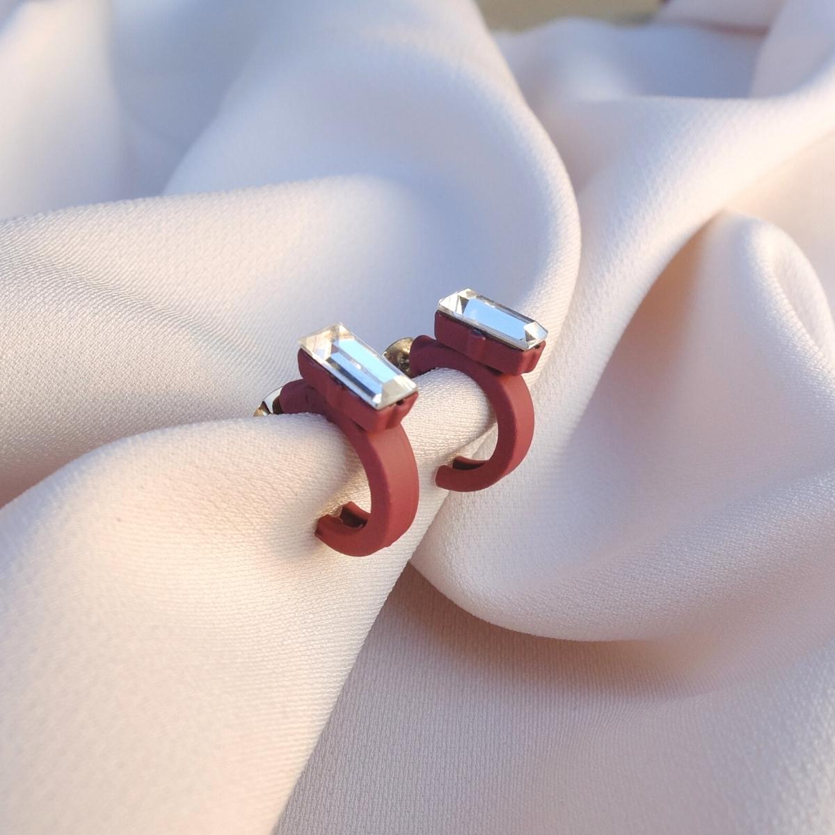 "Flora" cherry hoop earrings with baguette crystal