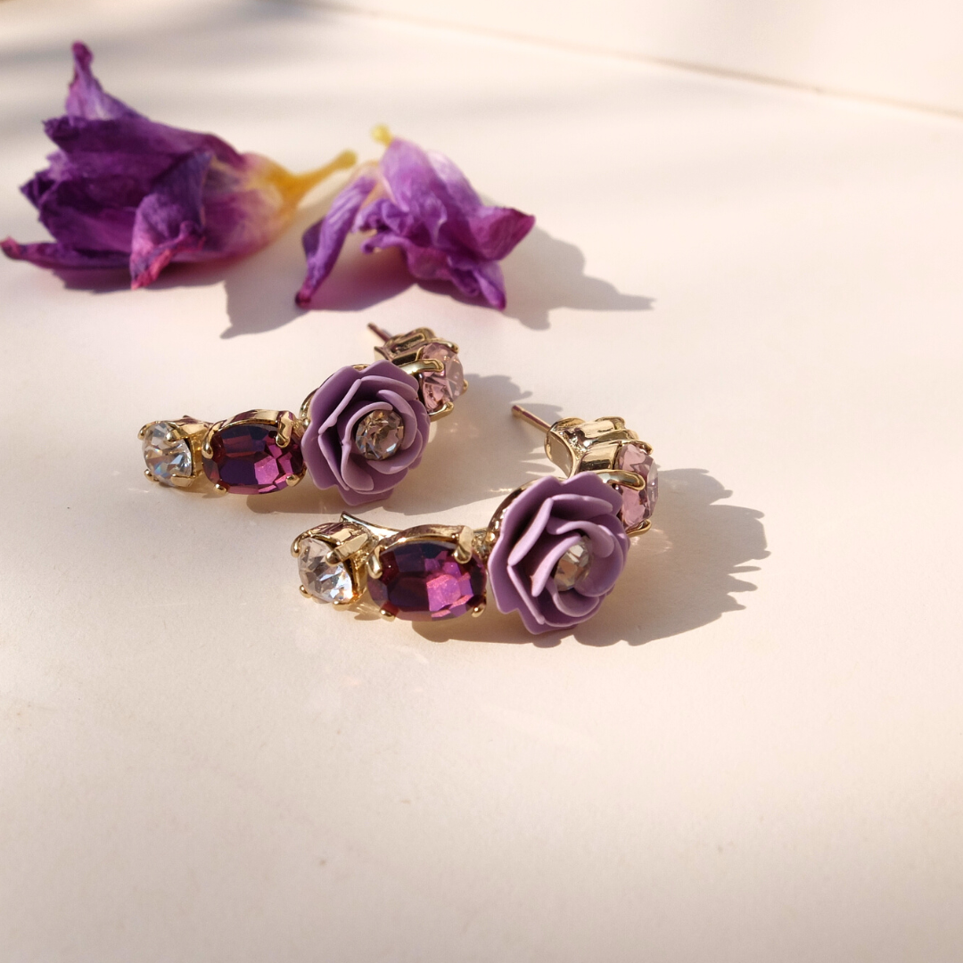 "Virgo" Hoop Earrings with Camellia Wisteria and Crystals