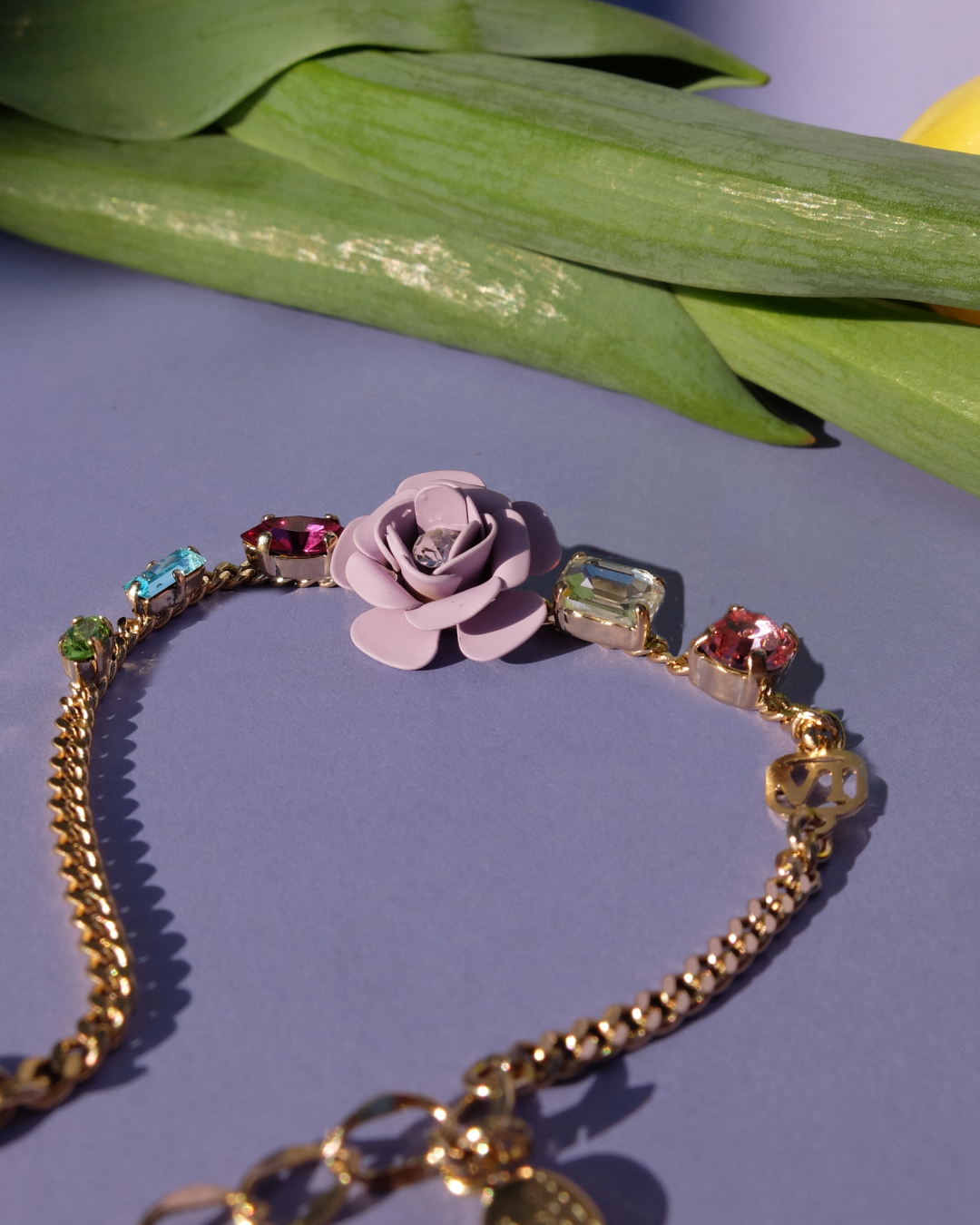 Adjustable Bracelet "Camelia" Tropical Decò - Wisteria with Multicolor Crystals 