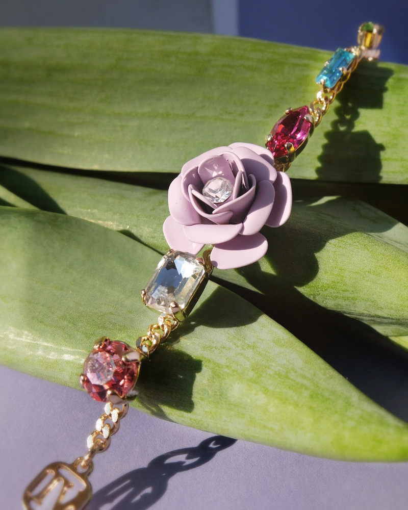 Bracciale Regolabile "Camelia" Tropical Decò - Glicine con Cristalli Multicolor