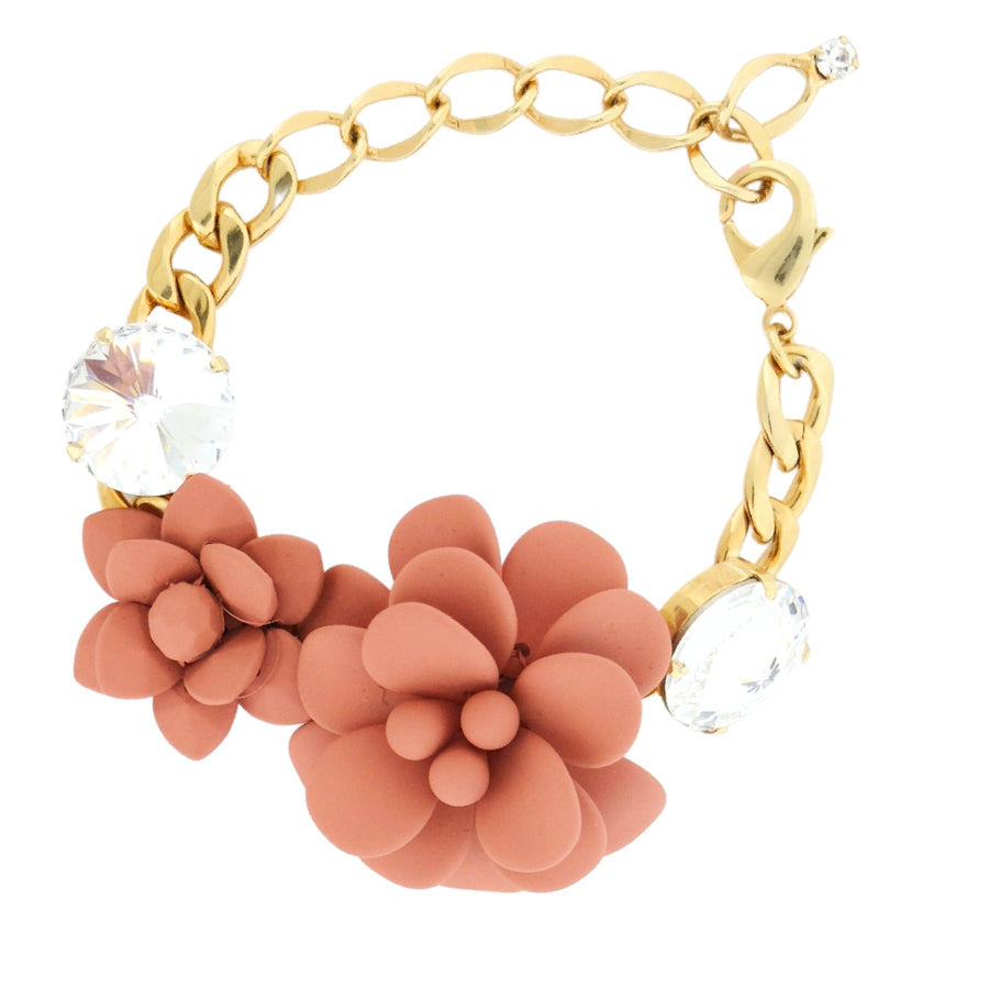 Terracotta Hibiscus Bracelet with Crystal Stones