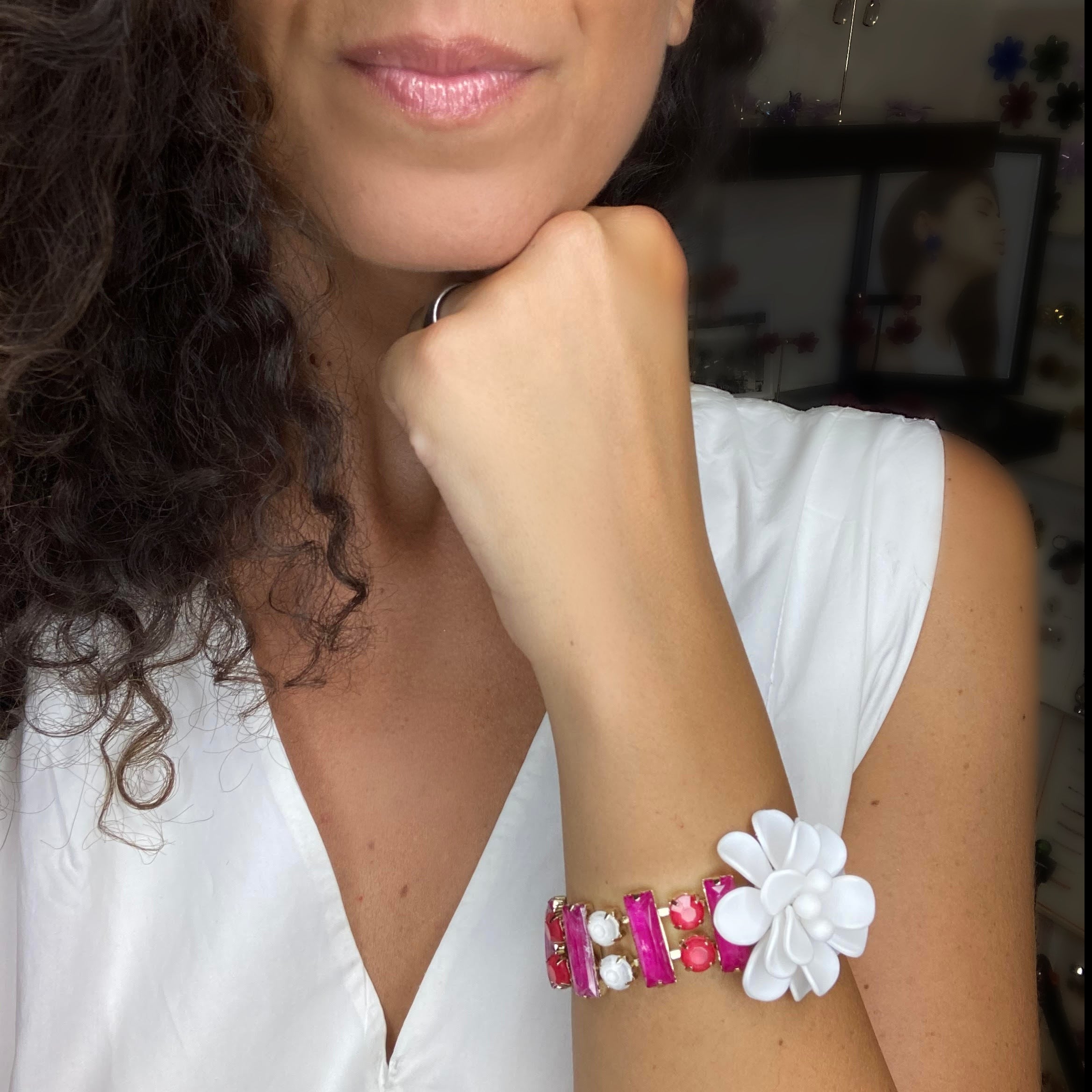 White Hibiscus Bracelet "Dolce Vita" 