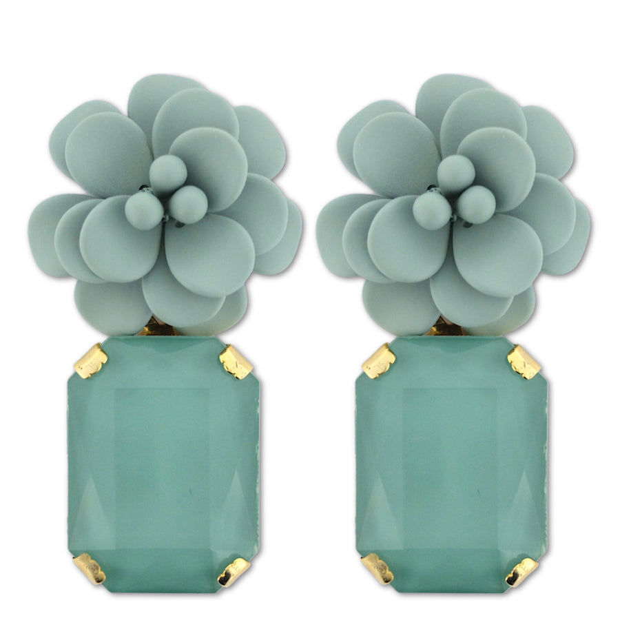 Green Sage Hibiscus with Rectangular Stone