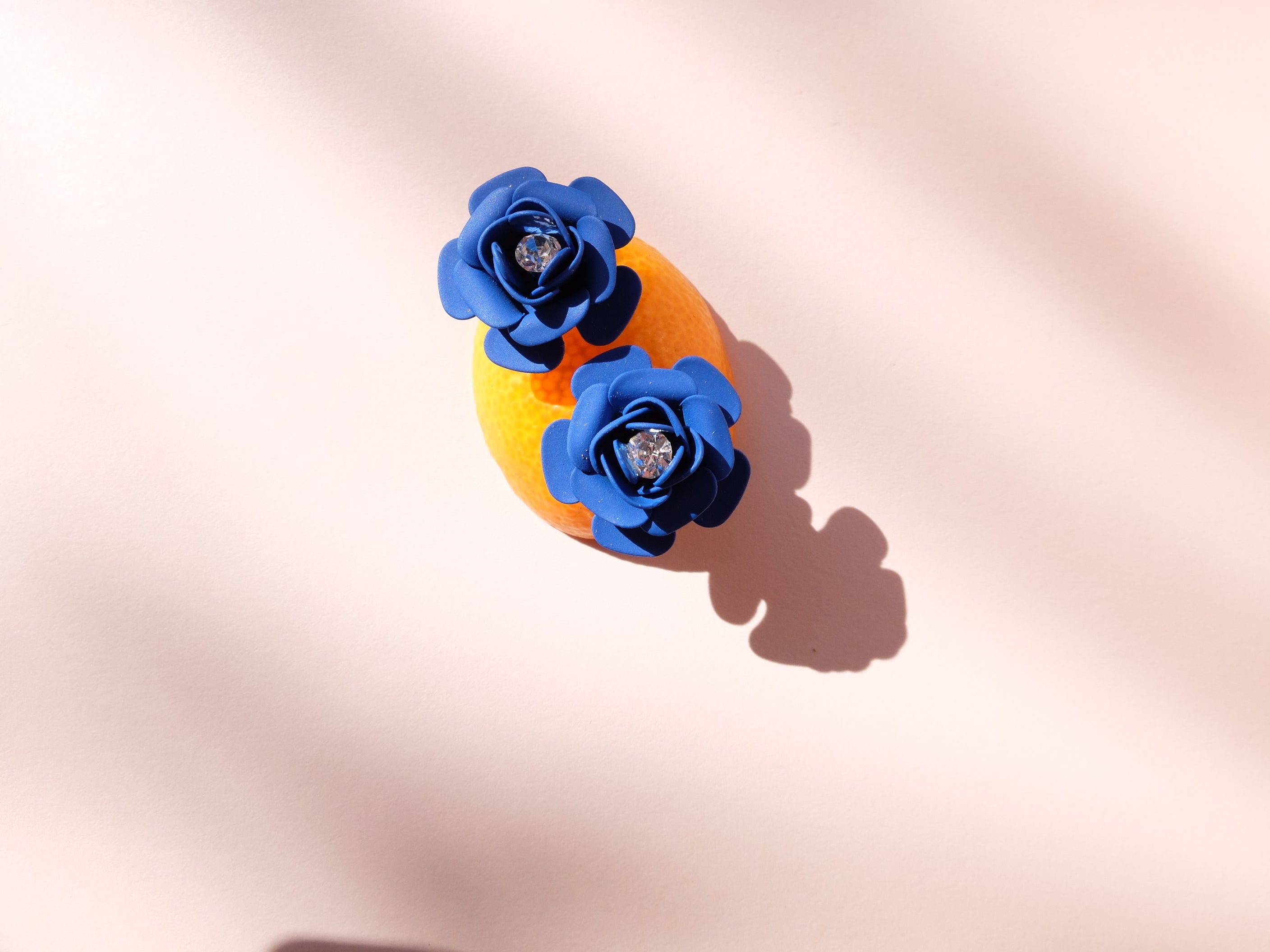 "Camelia" Stud Earrings - Electric Blue with Crystal 