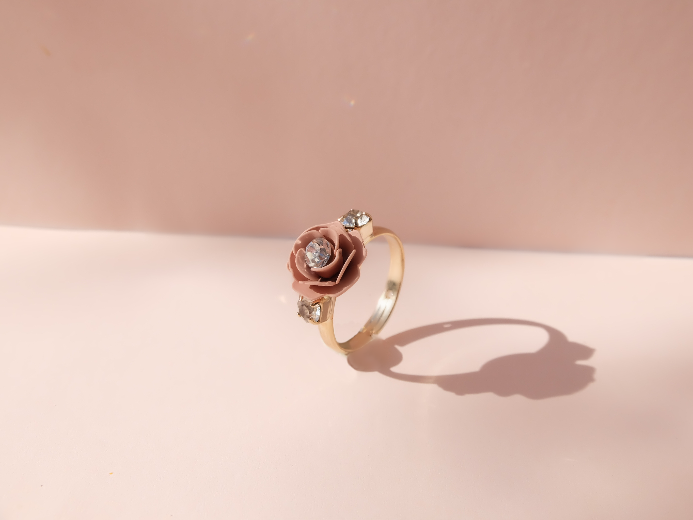 Adjustable ring "Camelia" Powder Pink with crystals