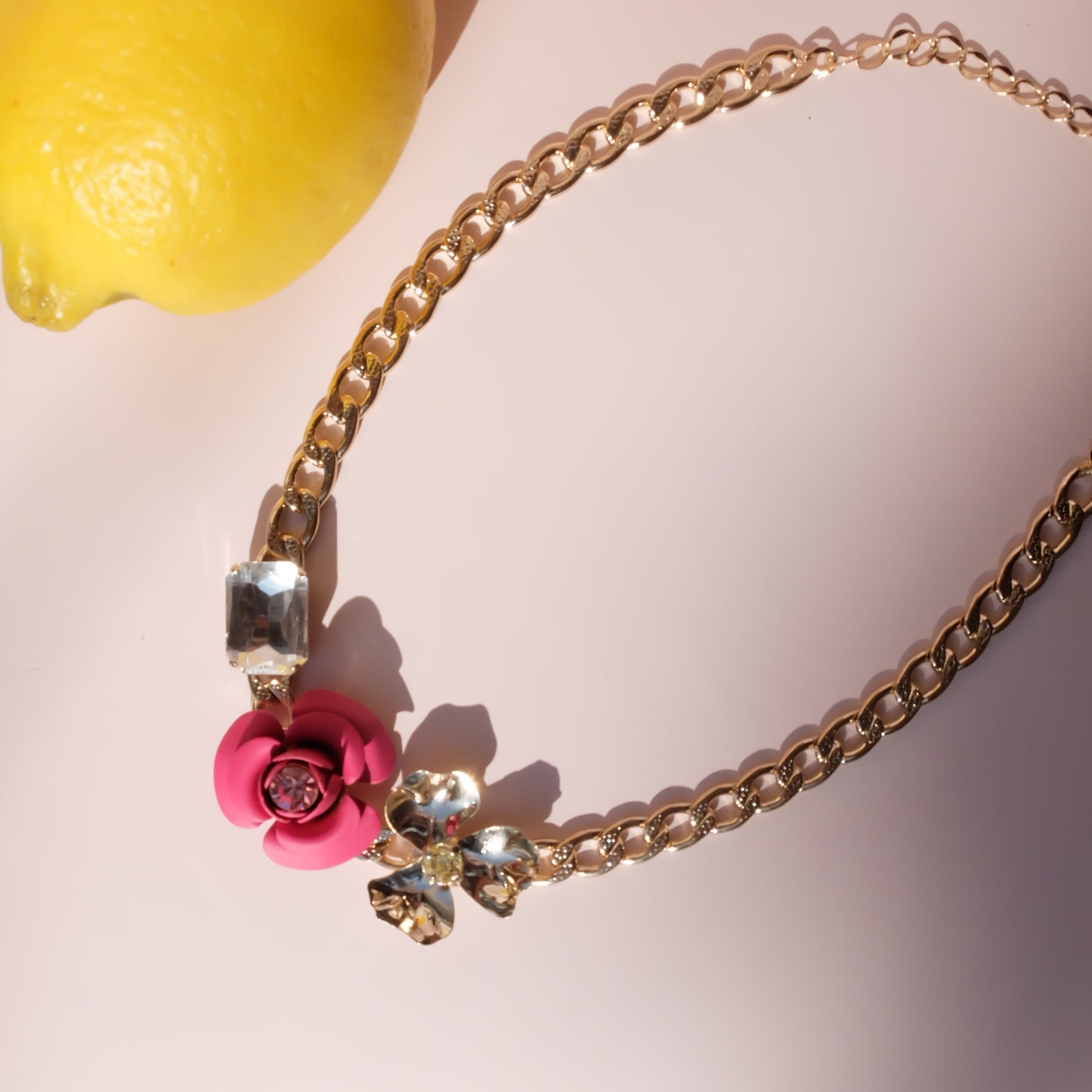 "Peony Sunset" Necklace - Fuchsia with stones 