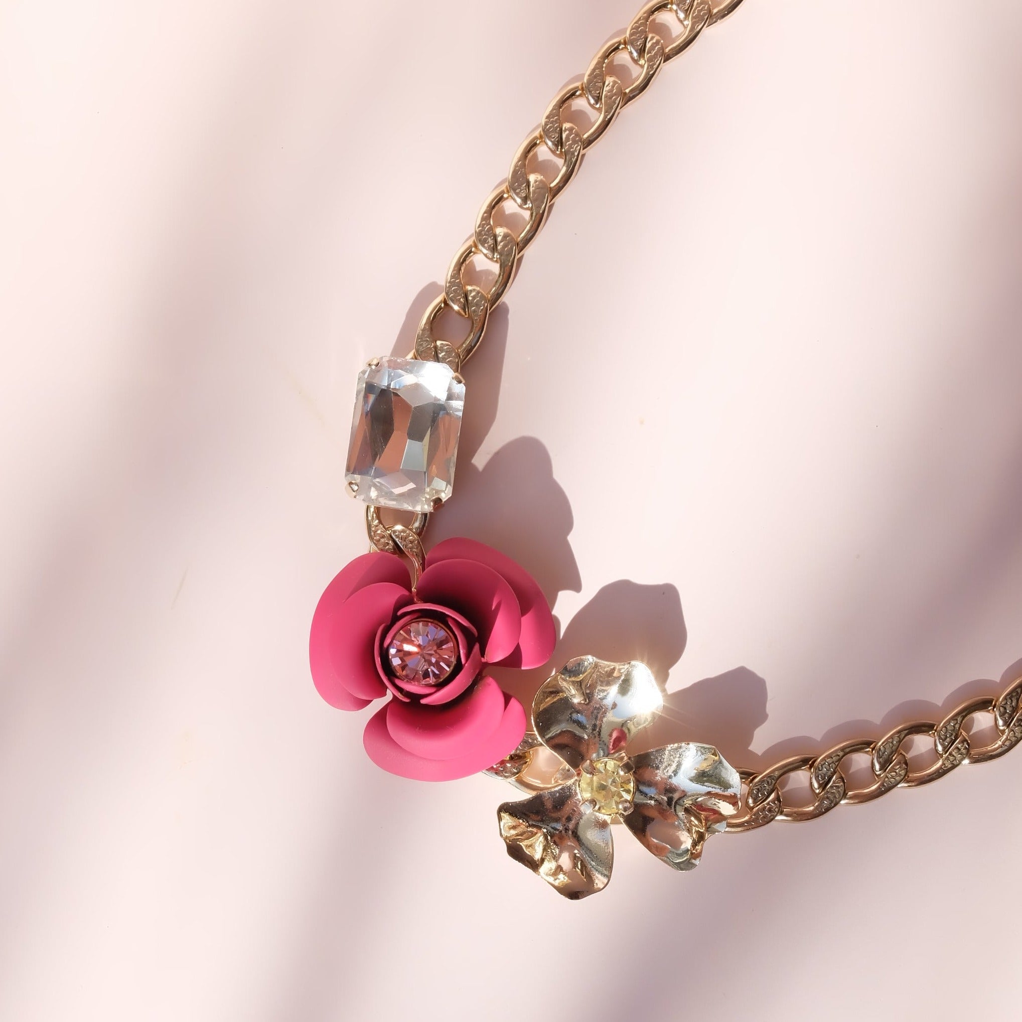 "Peony Sunset" Necklace - Fuchsia with stones 