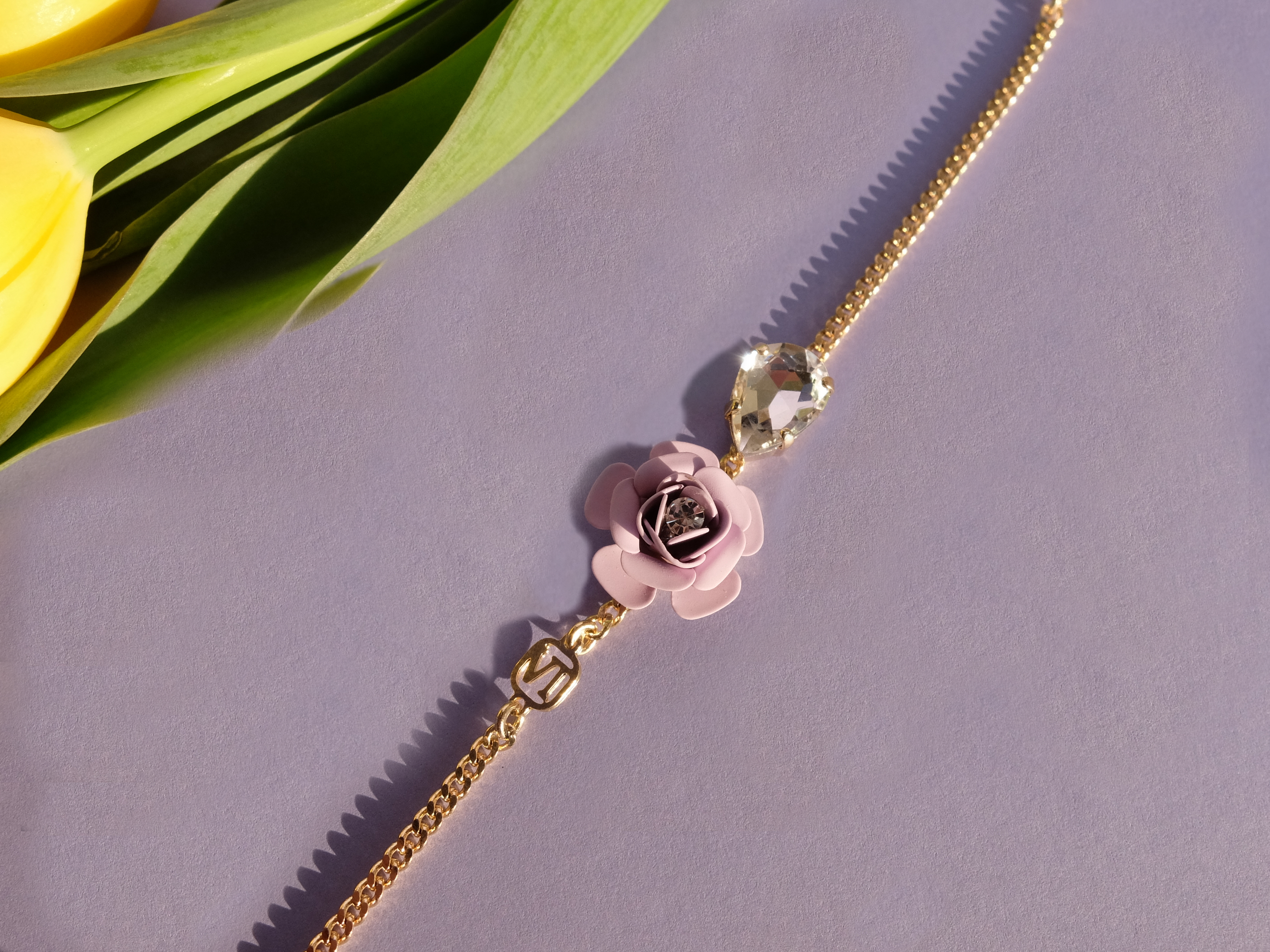 Adjustable Bracelet "Camelia" - Wisteria with Crystal Drop 