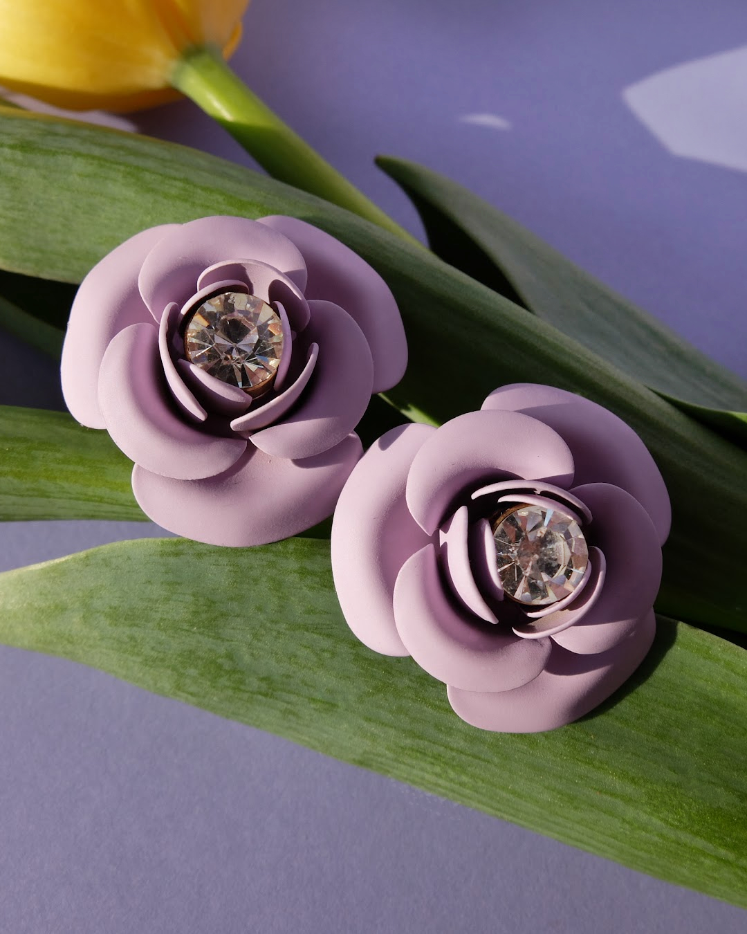 "Peony" Single Stud Earrings - Wisteria with Central Crystal 