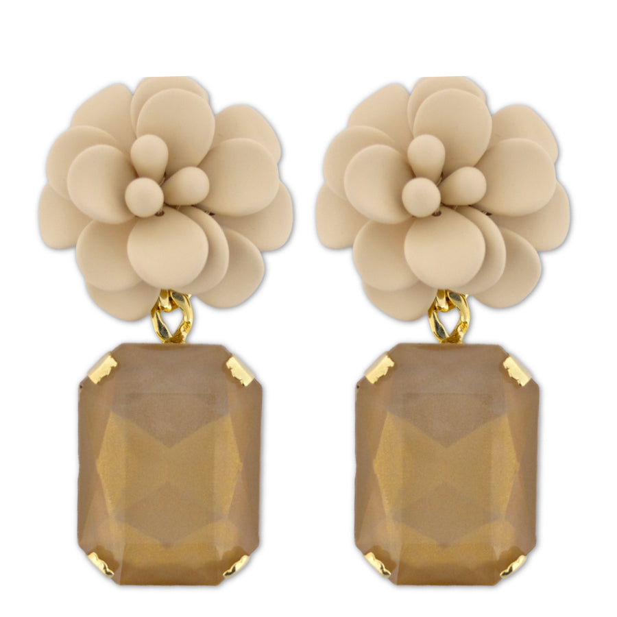 Beige Hibiscus with Gold Rectangular Stone 