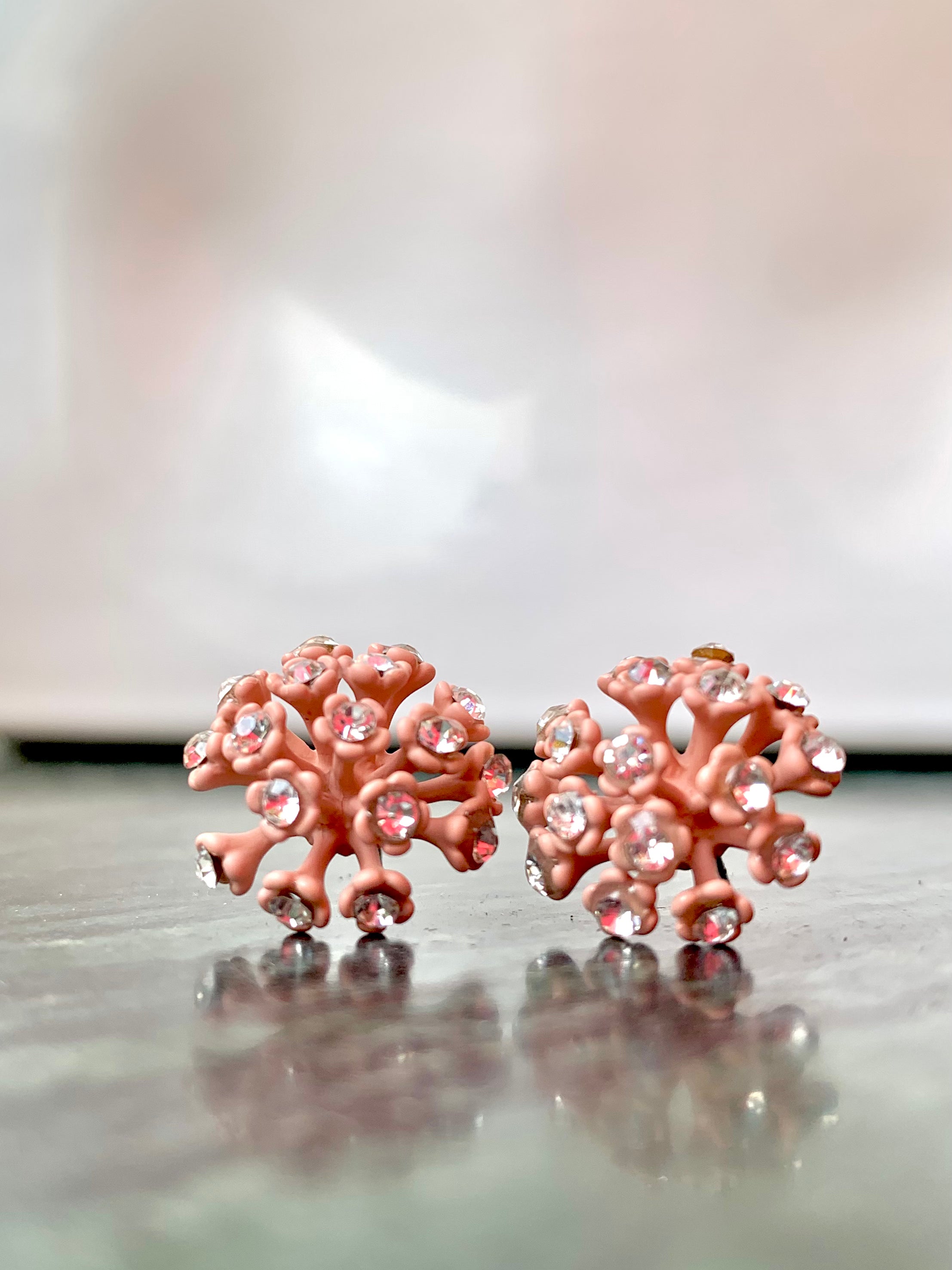 "Forget Me Not" Stud Earrings in Powder Pink with Crystals 