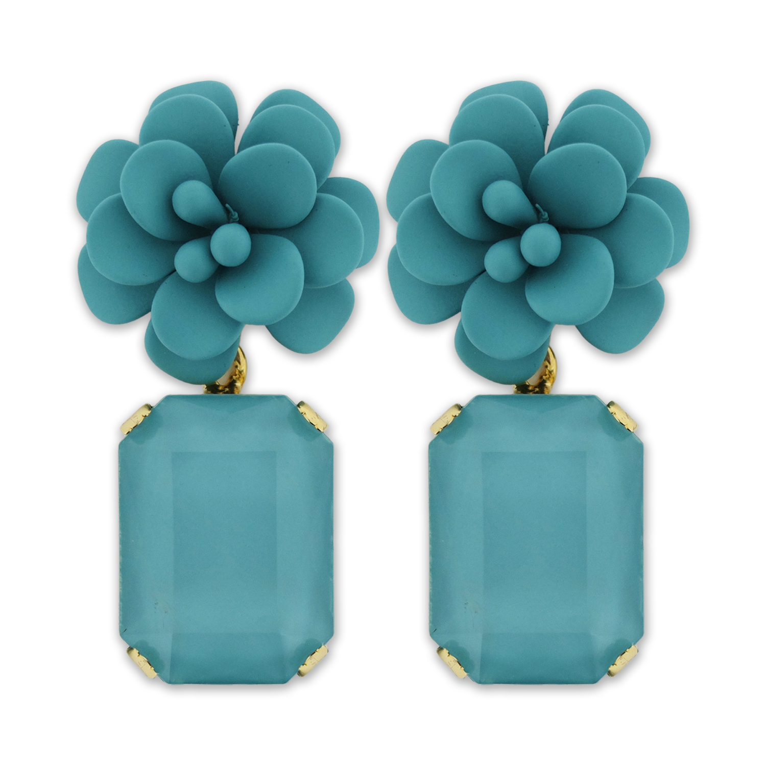 Turquoise Hibiscus with Rectangular Stone