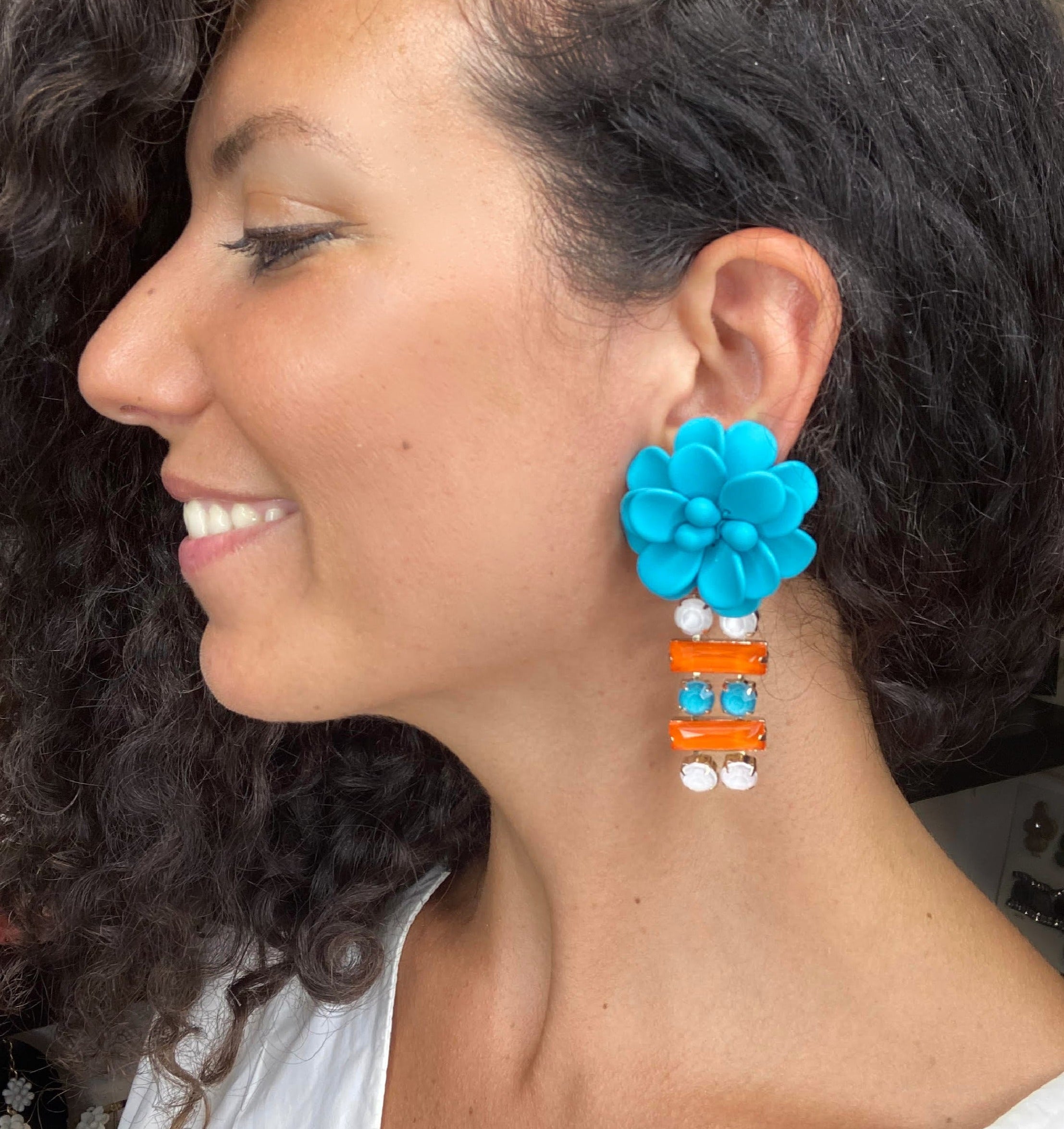 Turquoise Hibiscus Earrings "Dolce Vita"