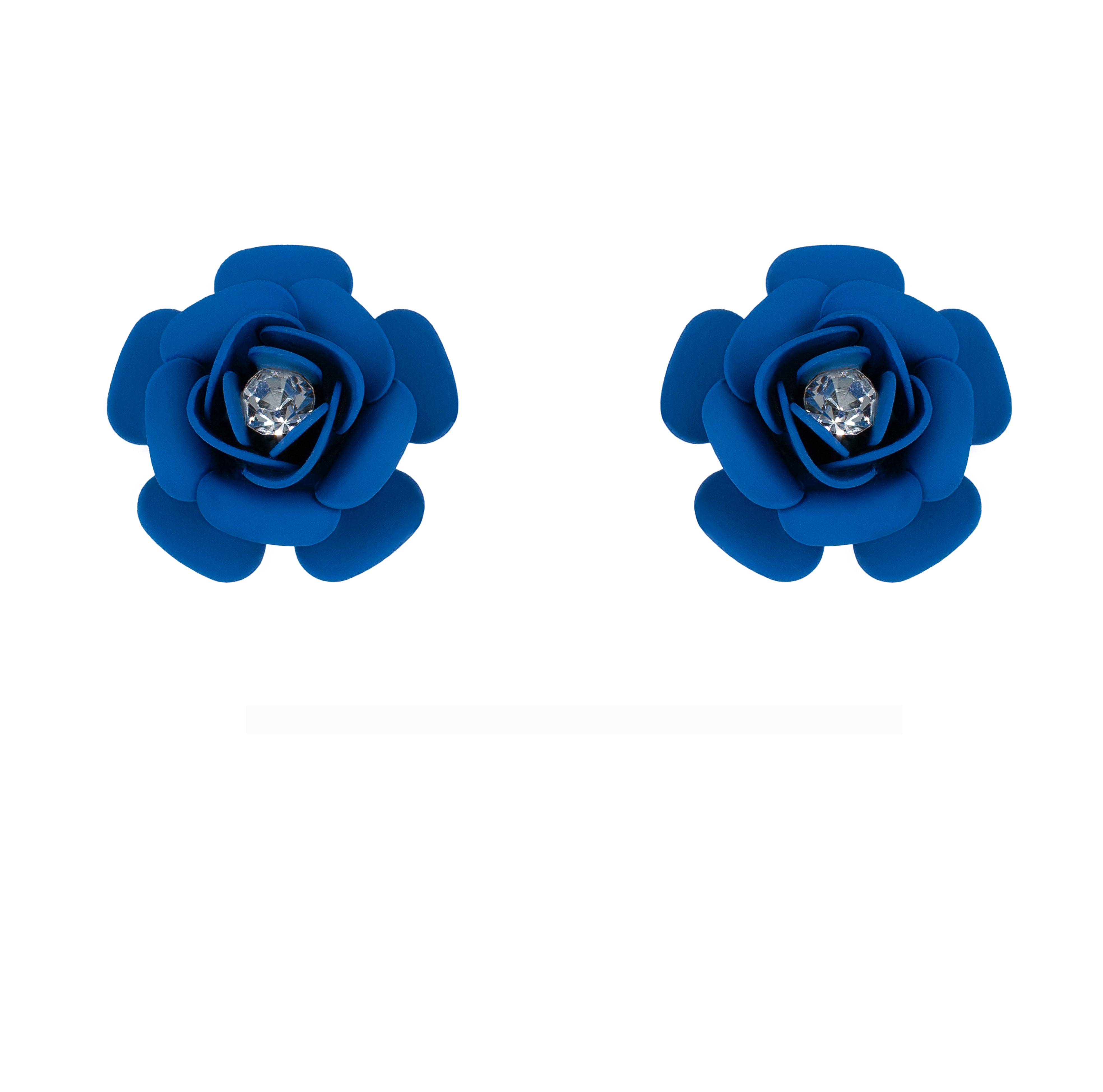 "Camelia" Stud Earrings - Electric Blue with Crystal 