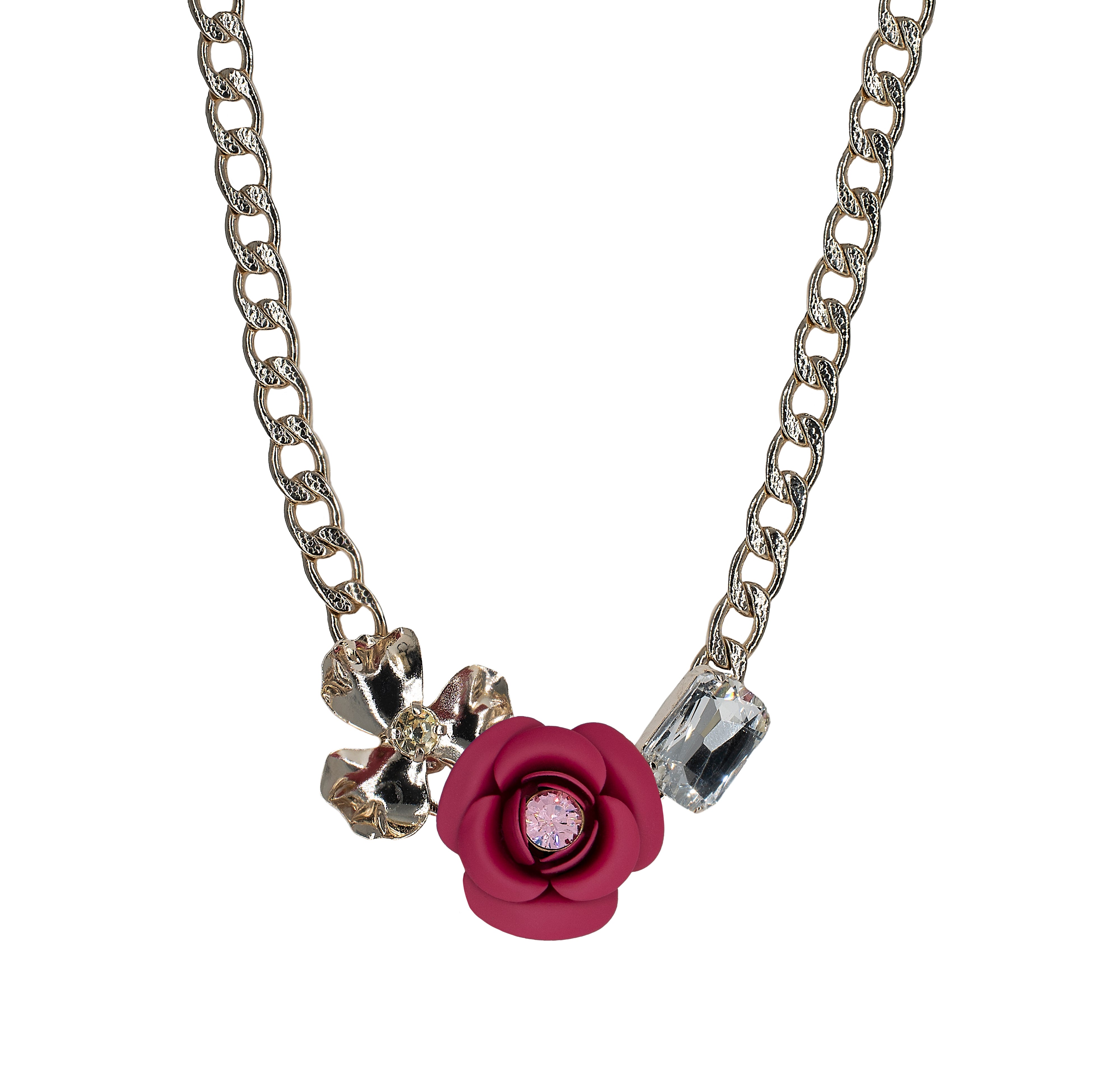 "Peony Sunset" Necklace - Fuchsia with stones 