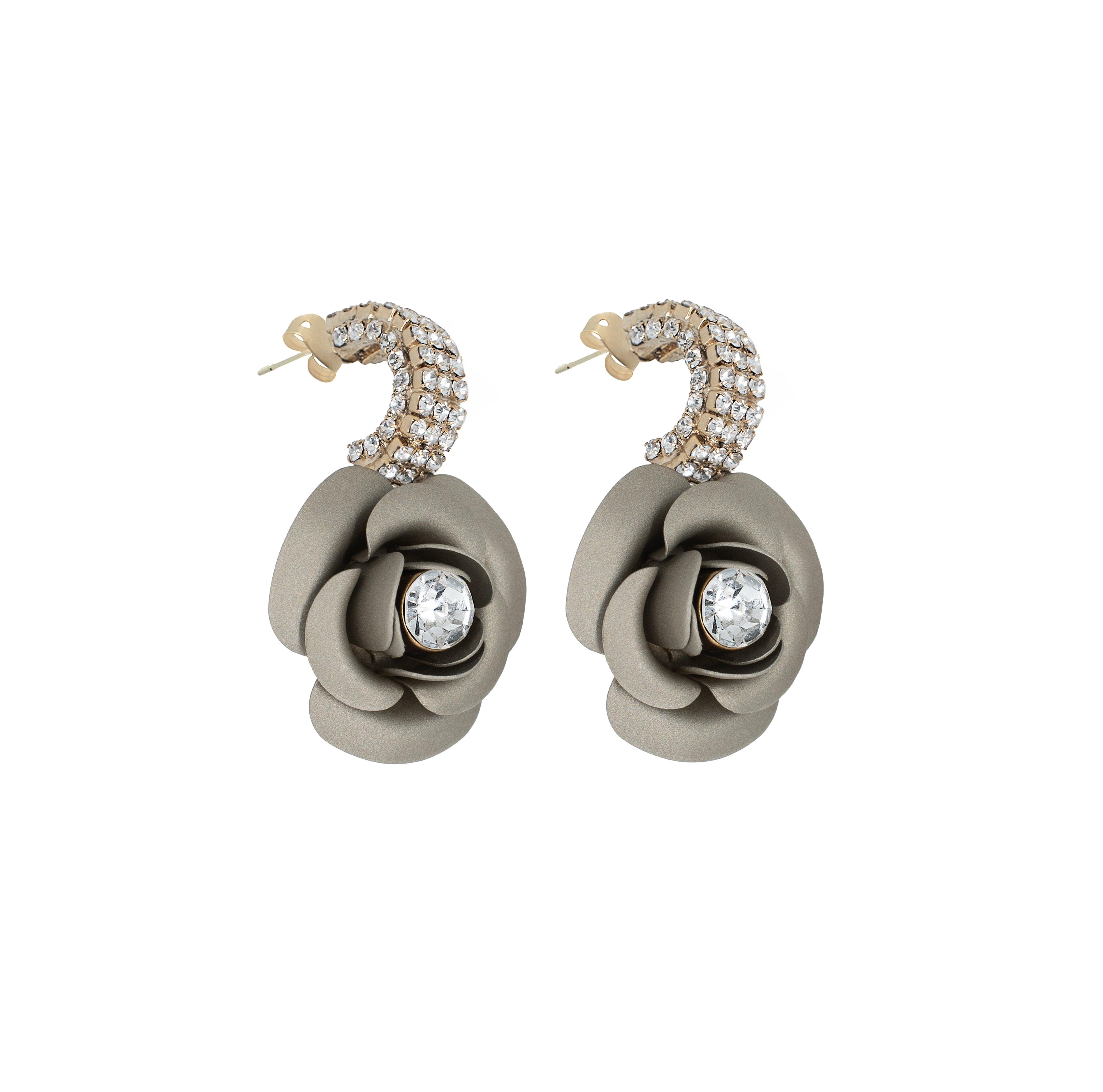 Empire "Peony" Drop Earrings Metallic Platinum