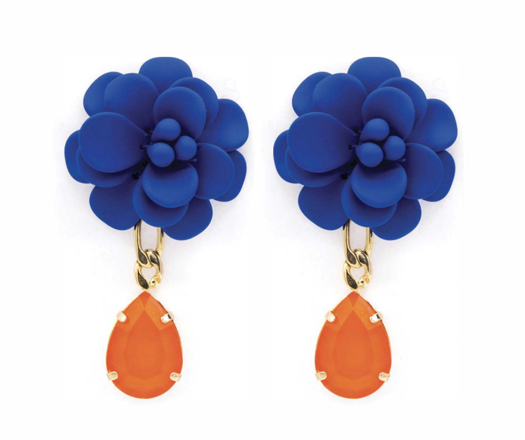 Blue Hibiscus with Orange Stone