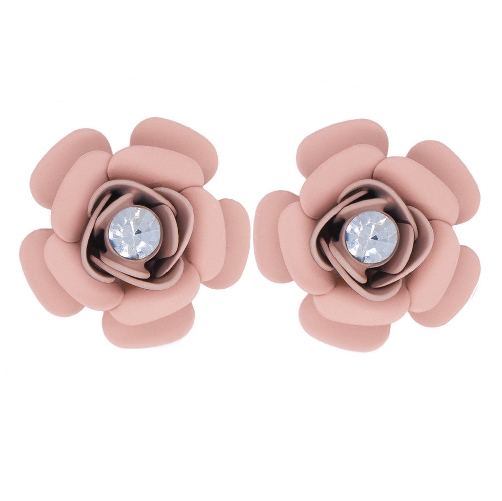 Pink "Camelia" Stud Earrings with Crystal 