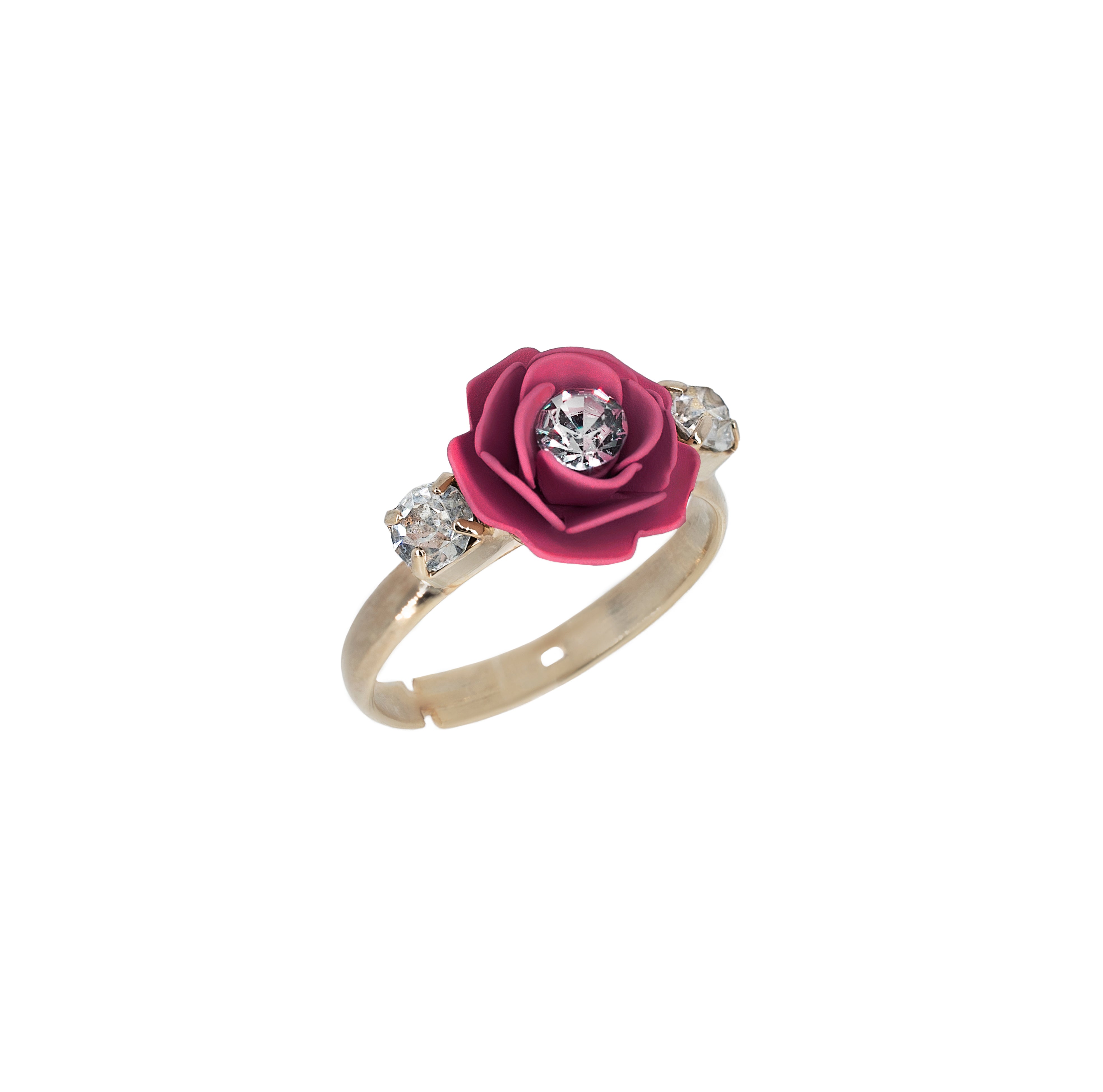 Adjustable Ring "Camelia" - Fuchsia with Crystals 