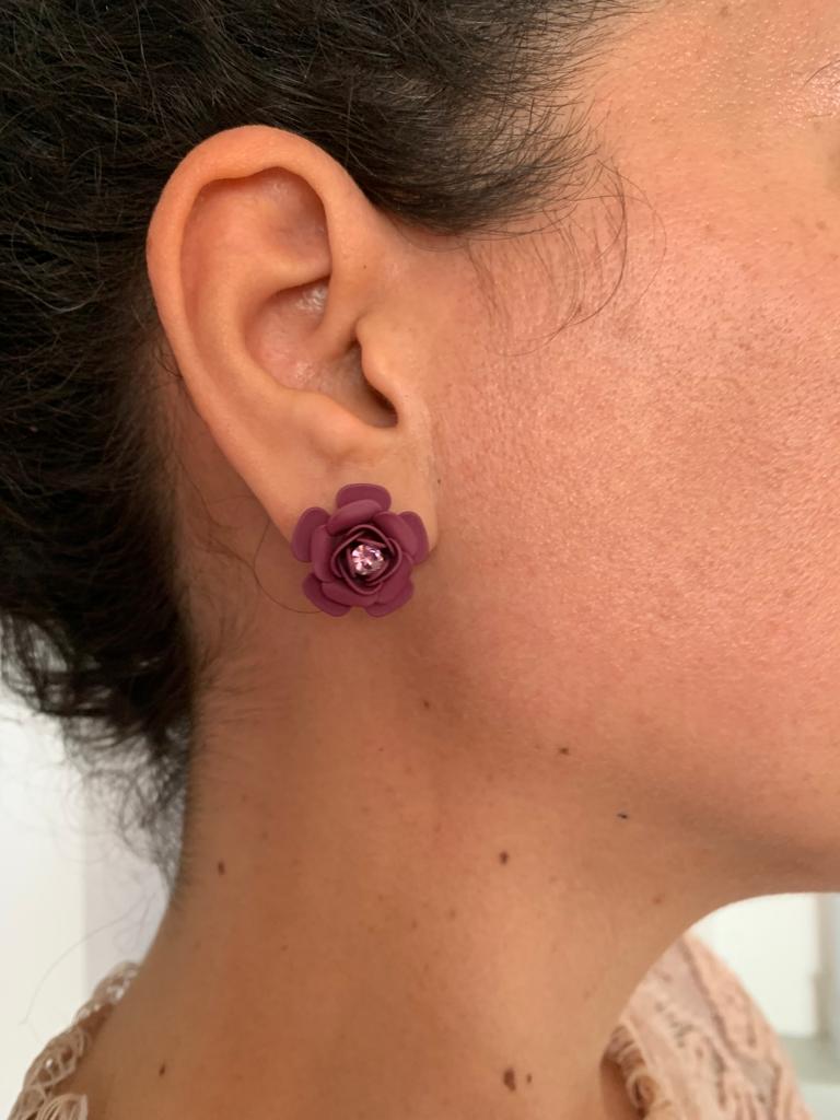 Cherry "Camelia" Stud Earrings with Mauve Crystal 