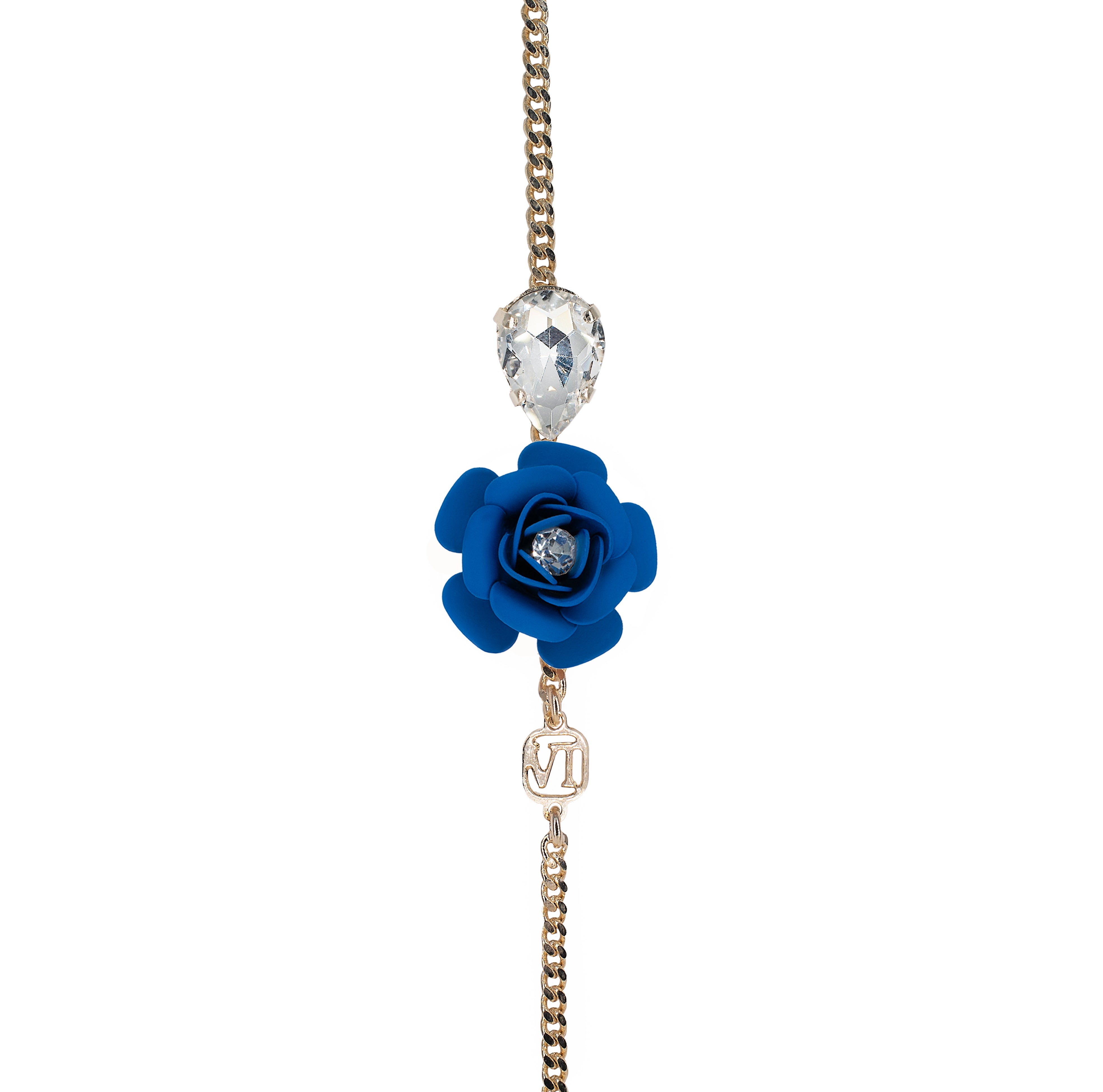 Adjustable Bracelet "Camelia" - Blue with Crystal Drop 