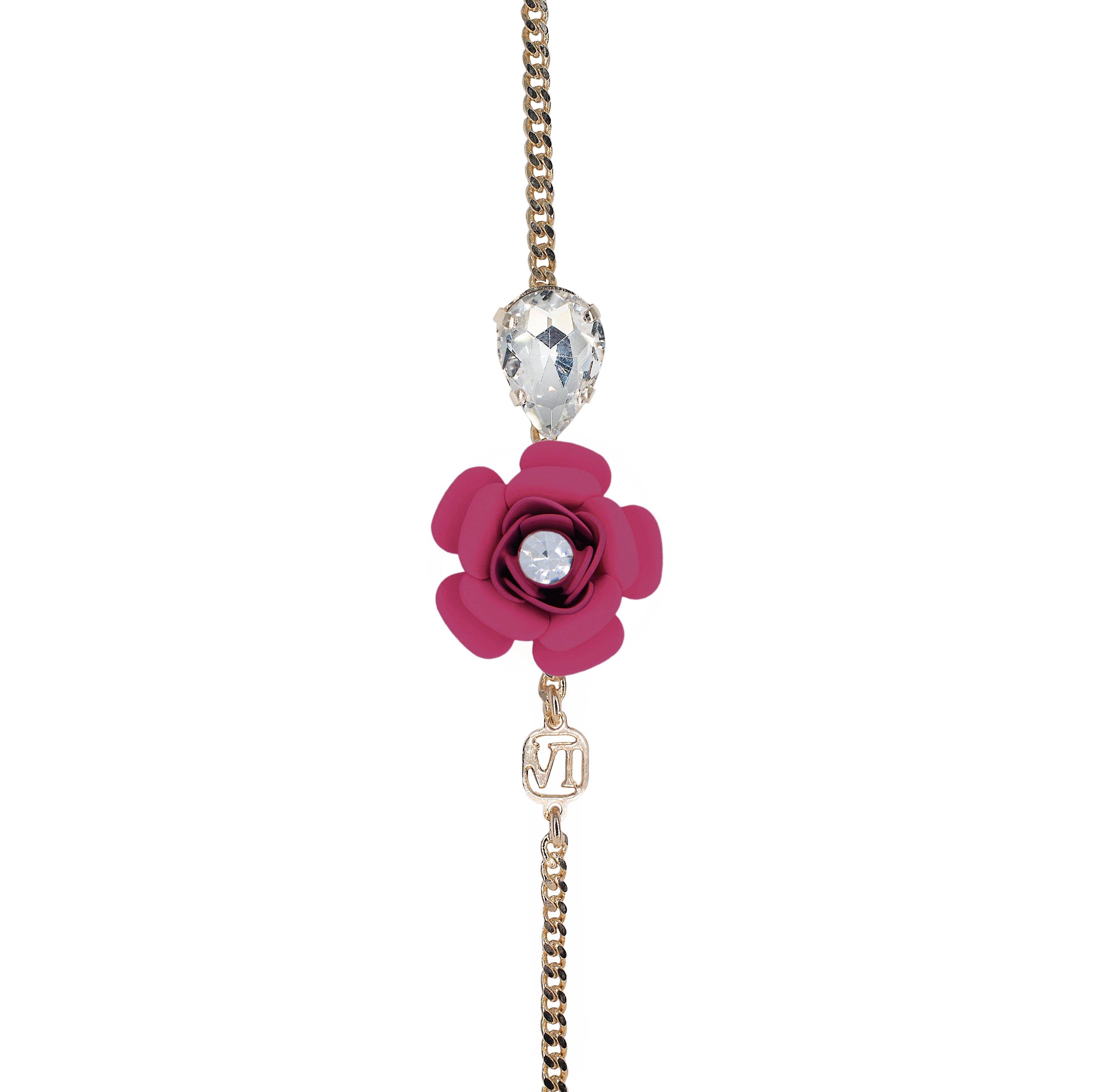 Adjustable Bracelet "Camelia" - Fuchsia with Crystal Drop 