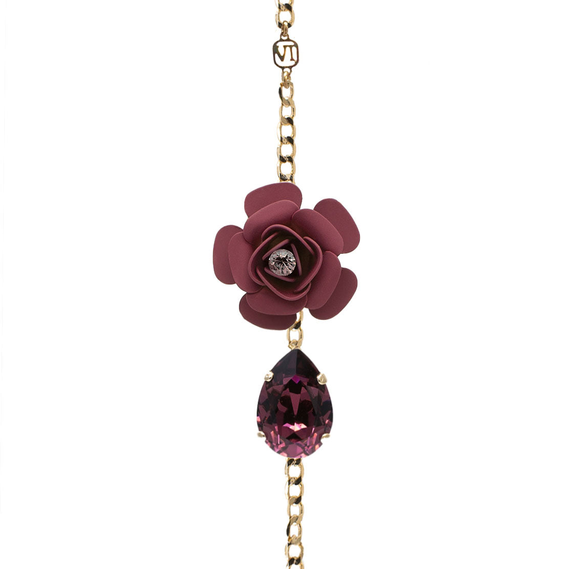 Adjustable bracelet "Camelia" cherry with amethyst crystal 