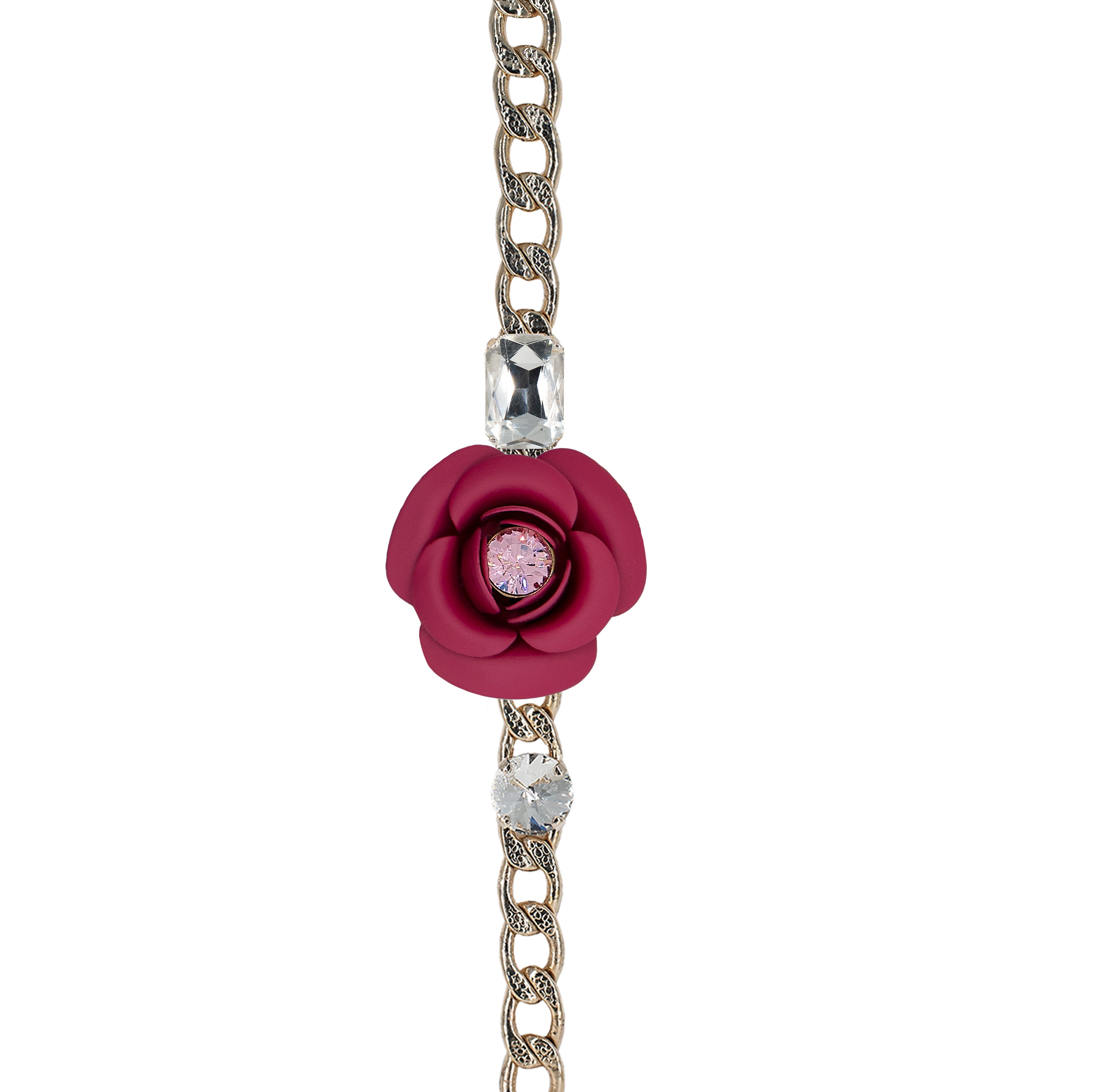 Adjustable Bracelet "Peony Sunset" - Fuchsia with Crystals 