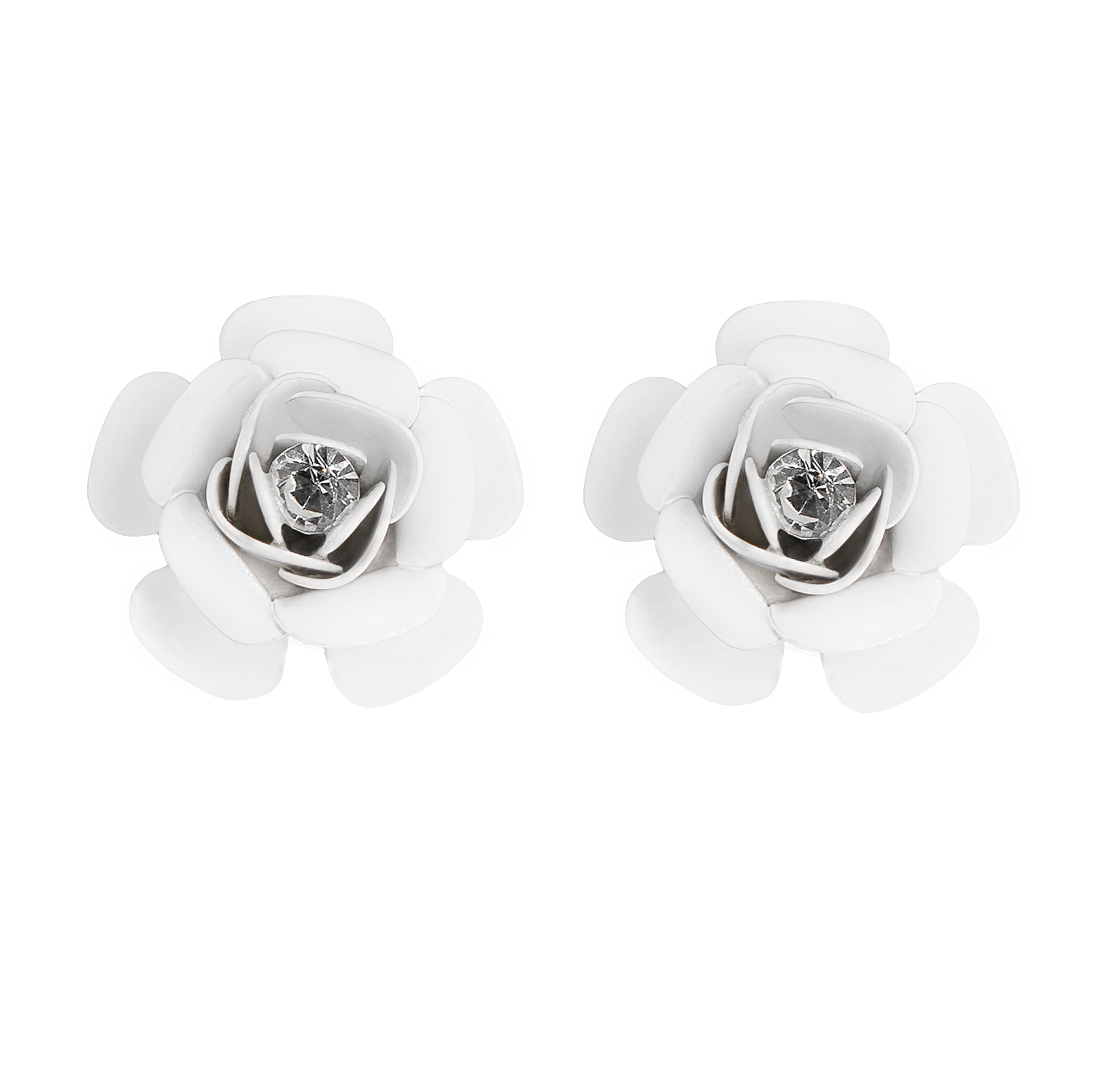 "Camelia" White Stud Earrings with Crystal 