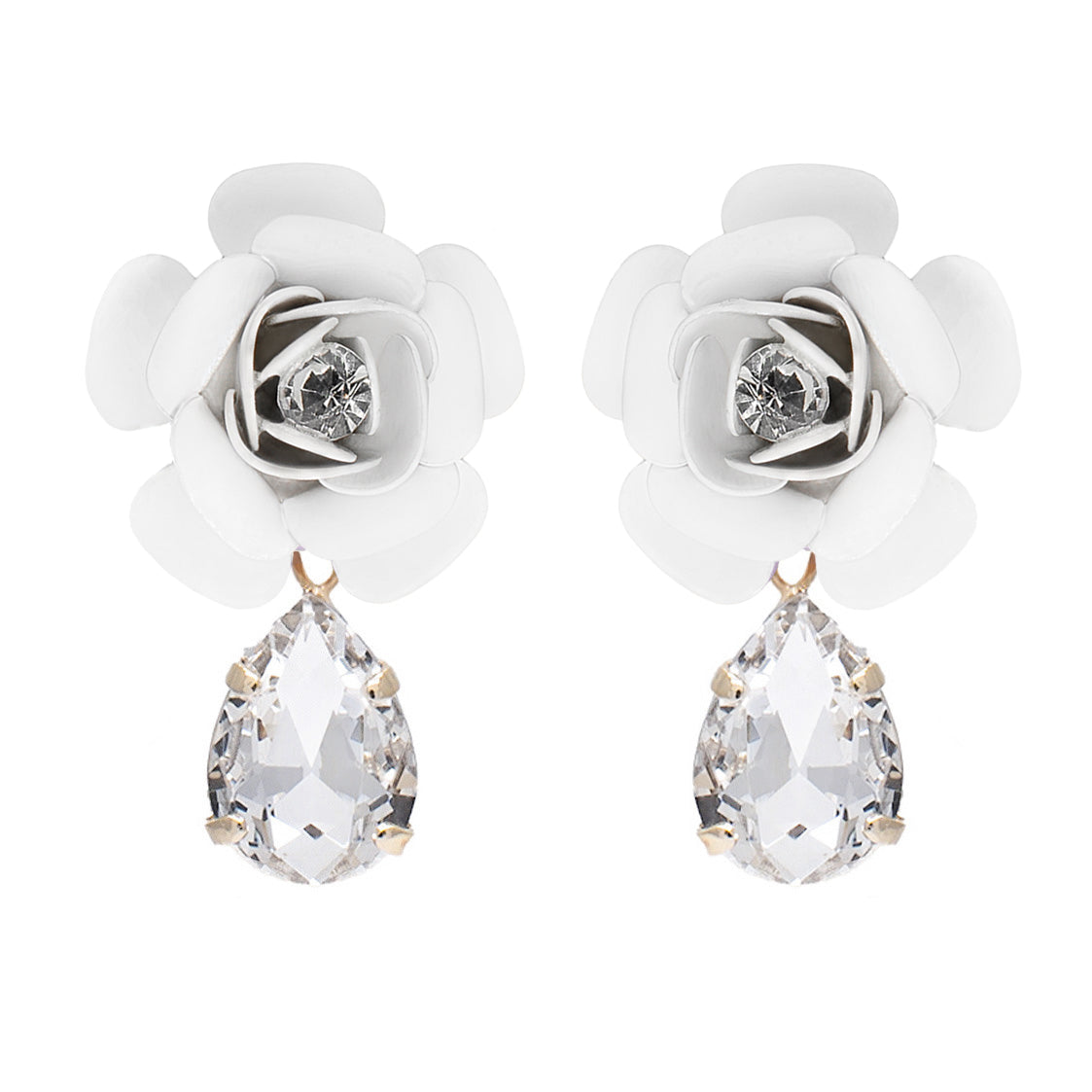 "Camelia" White Drop Crystal Earrings 