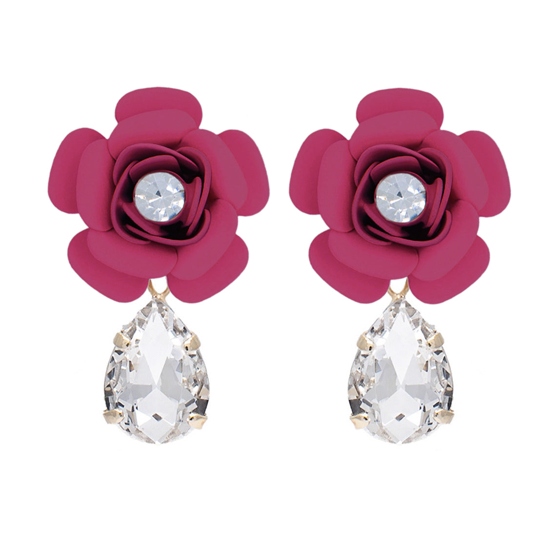 "Camelia" Fuchsia Drop Earrings with Crystal Drop 