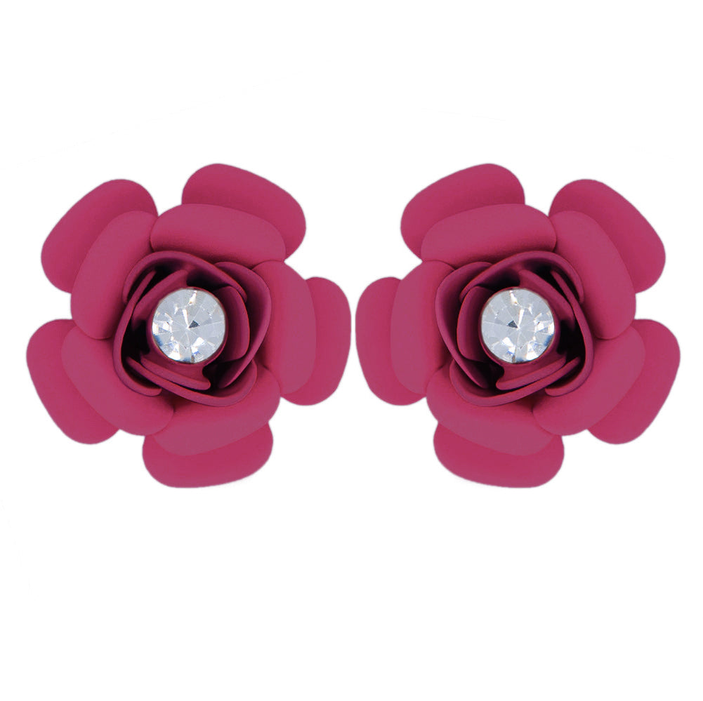 "Camelia" Fuchsia Stud Earrings with Crystal 