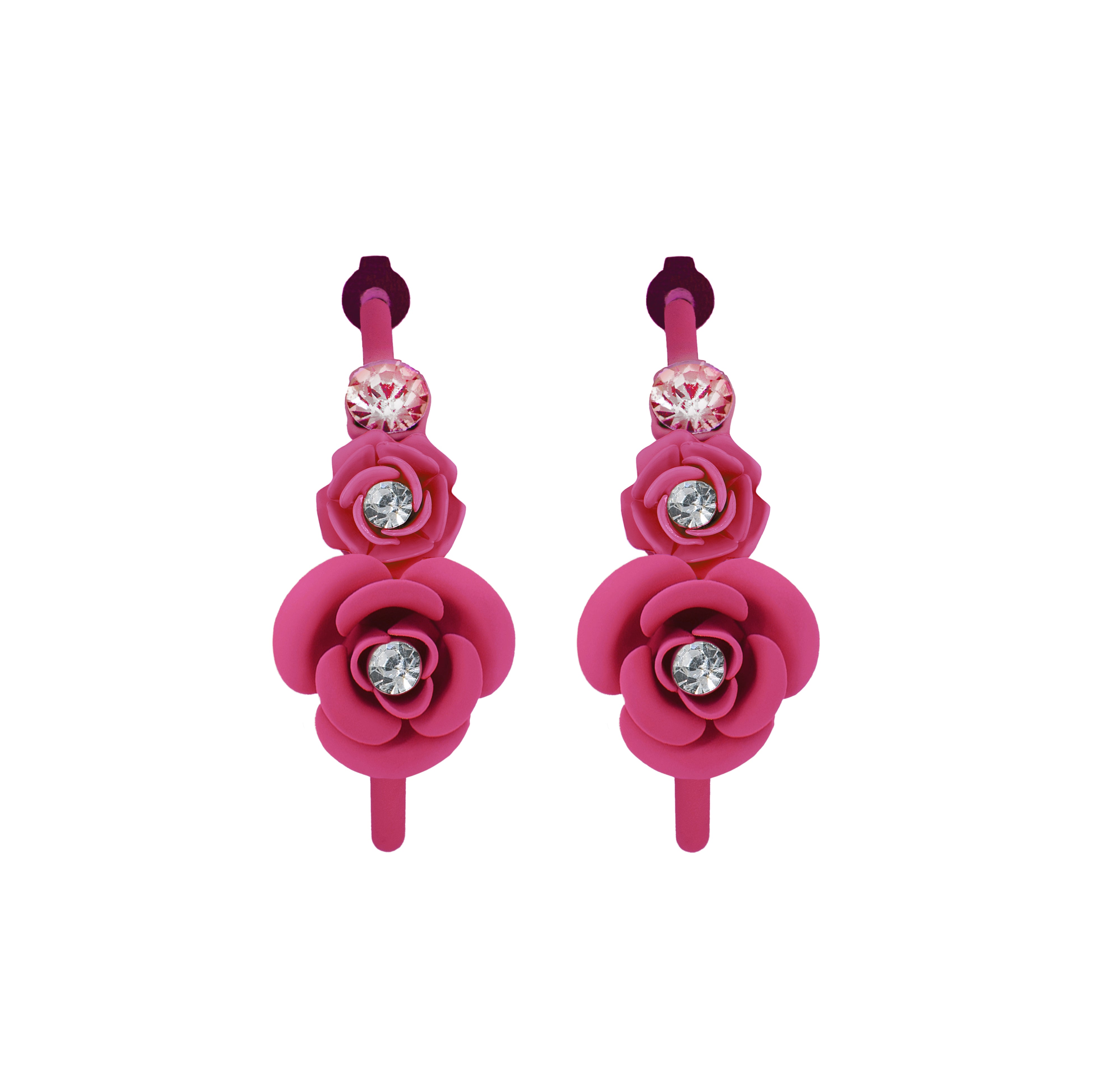 "Violetta" Hoop Earrings - Fuchsia with Crystals