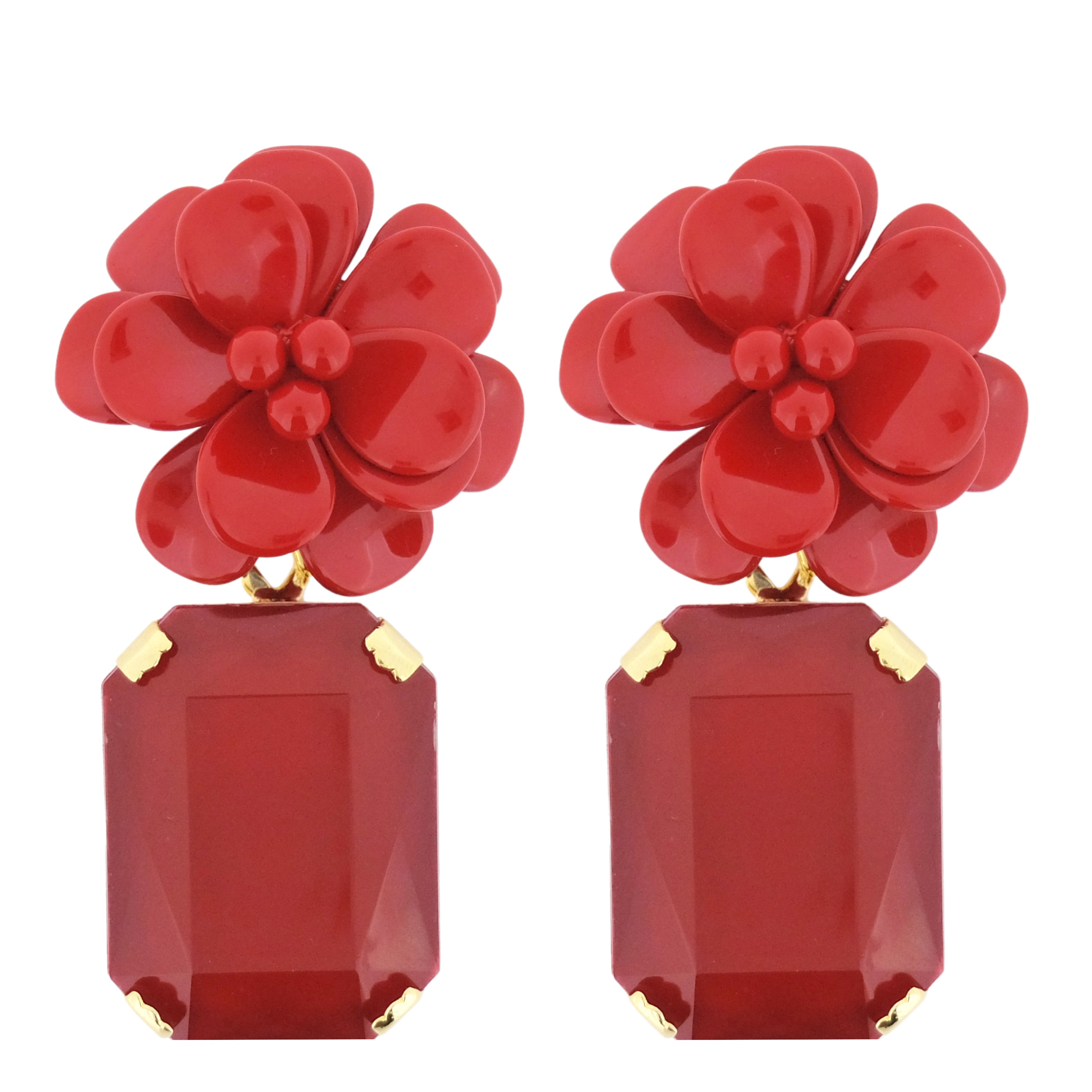 Red Hibiscus with Rectangular Stone