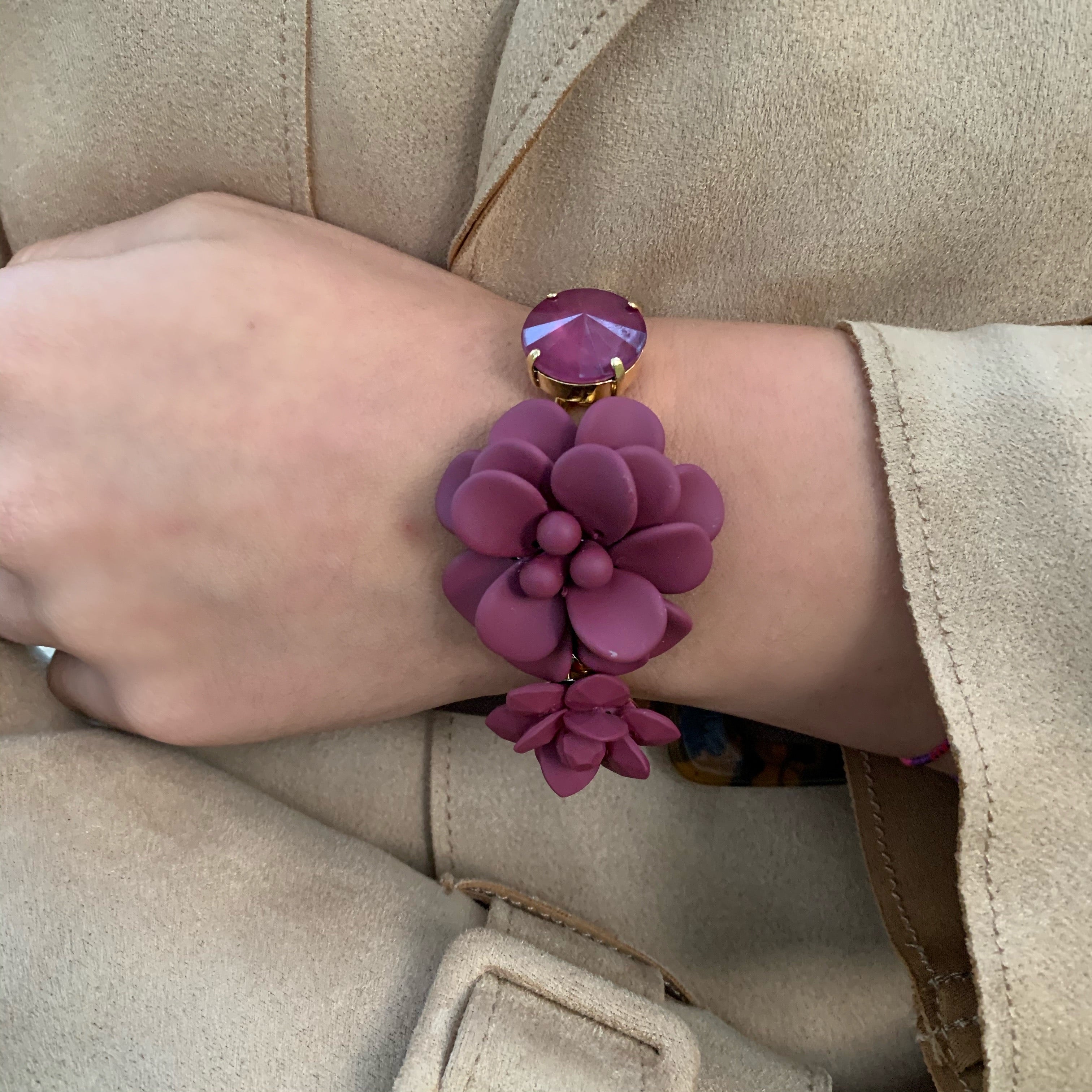 Cherry Hibiscus Bracelet with Hand Painted Stones