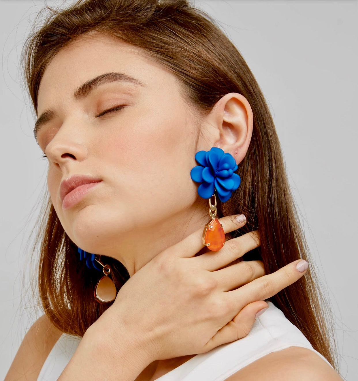 Blue Hibiscus with Orange Stone