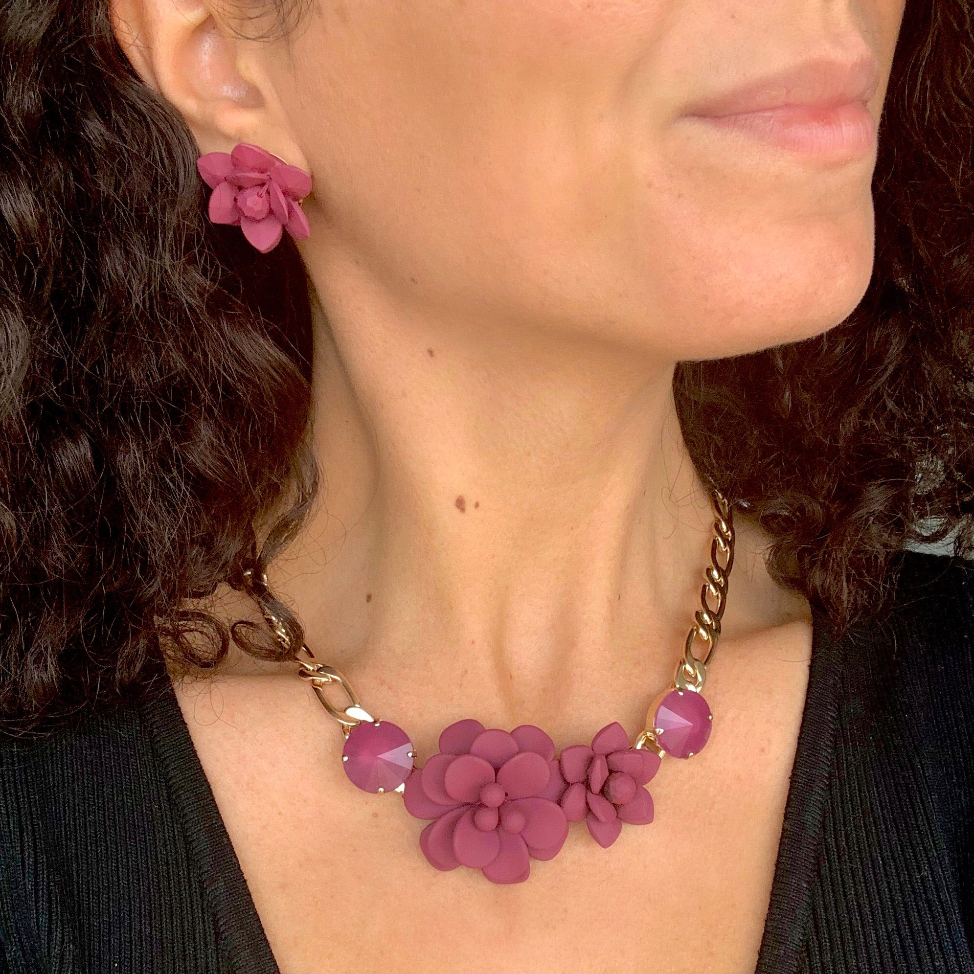 Hibiscus and Cherry Lily Necklace with Painted Stones