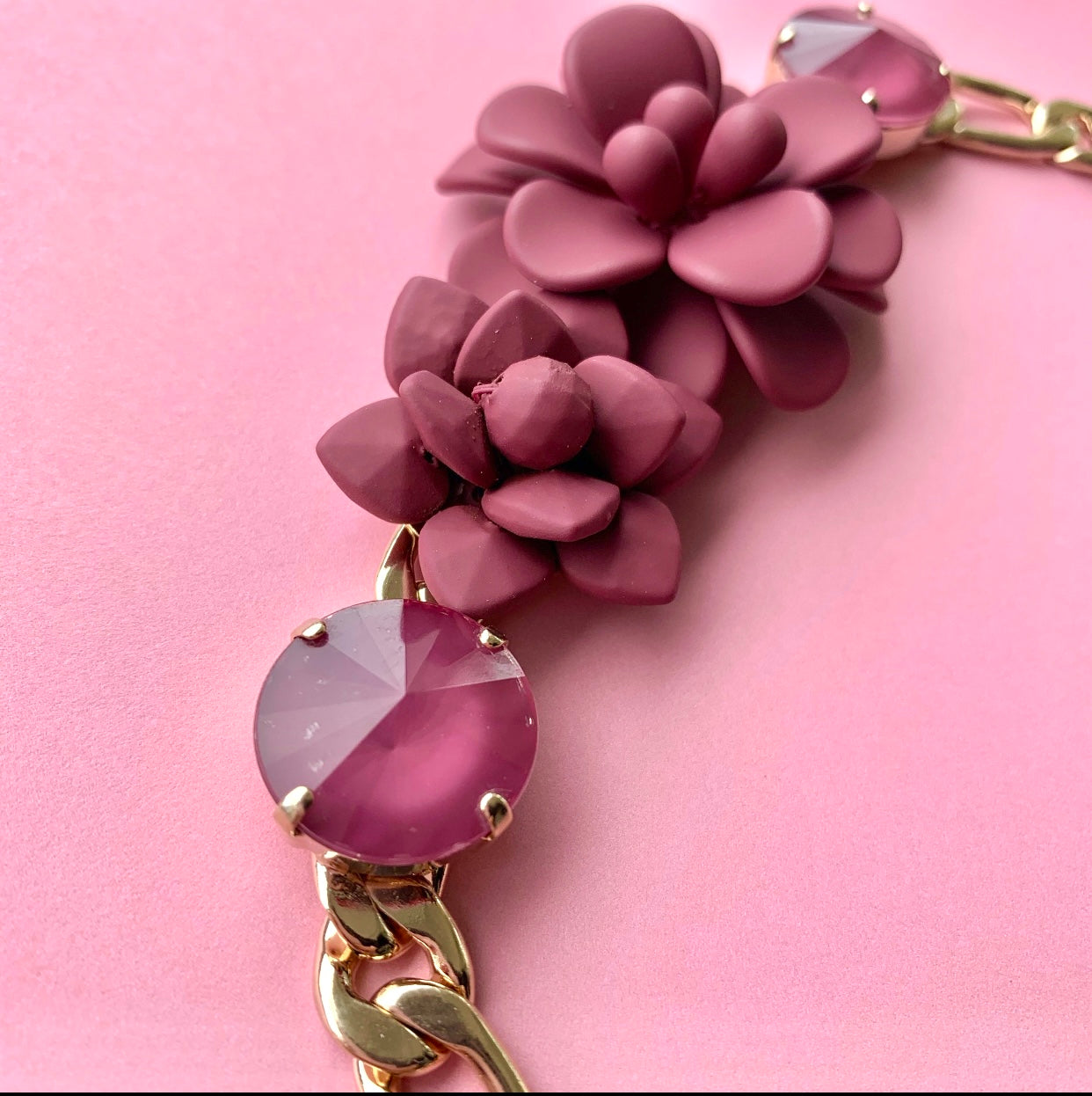 Hibiscus and Cherry Lily Necklace with Painted Stones