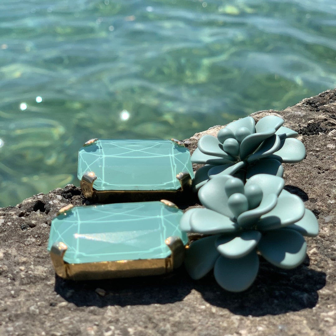 Green Sage Hibiscus with Rectangular Stone